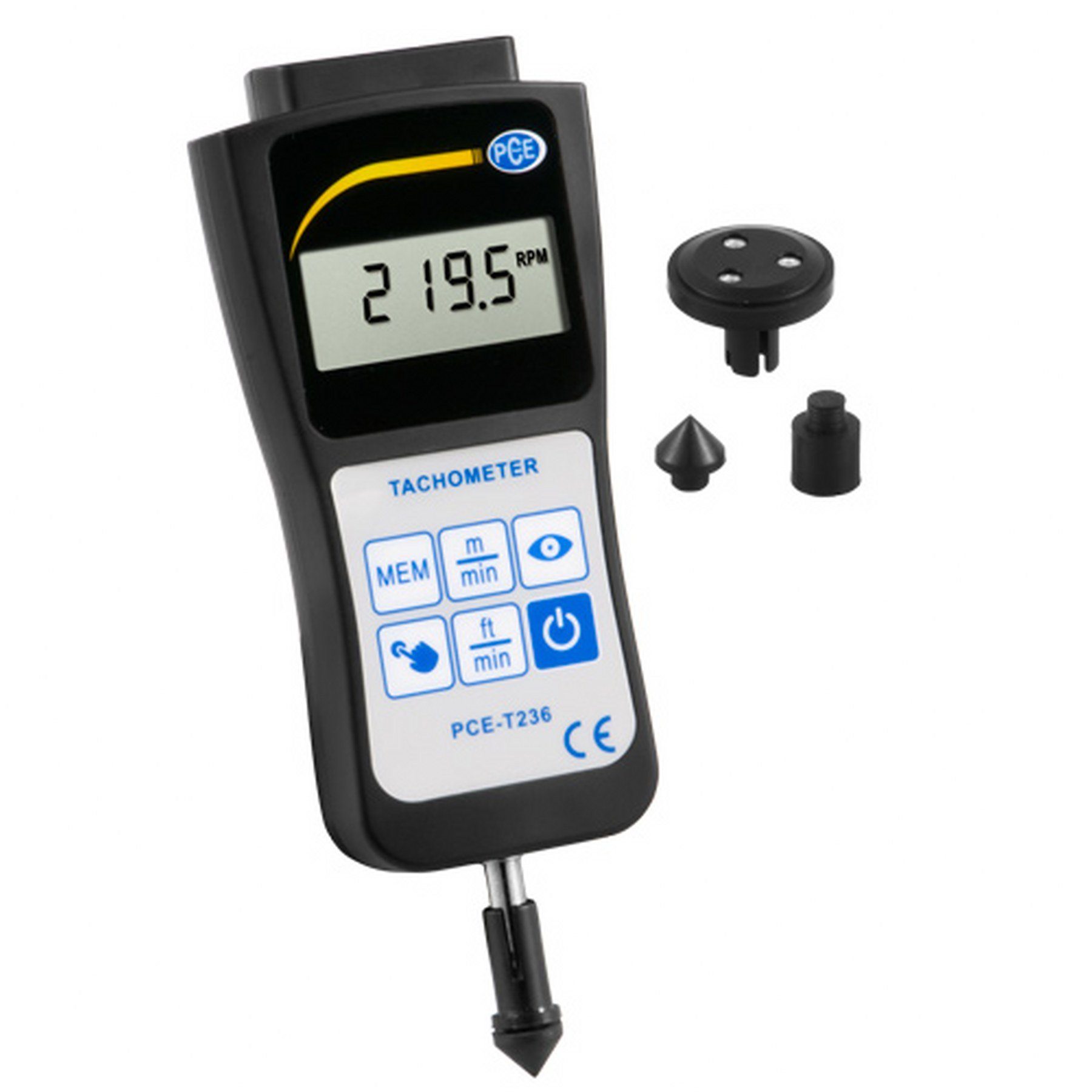 PCE Instruments Tachometer Handtachometer Drehzahlmessgerät PCE-T236 Drehzahlmessung, 1 Stück, im parkitschen Koffer, ABS-Kunststoffgehäuse, Automatische LCD-Anzeige