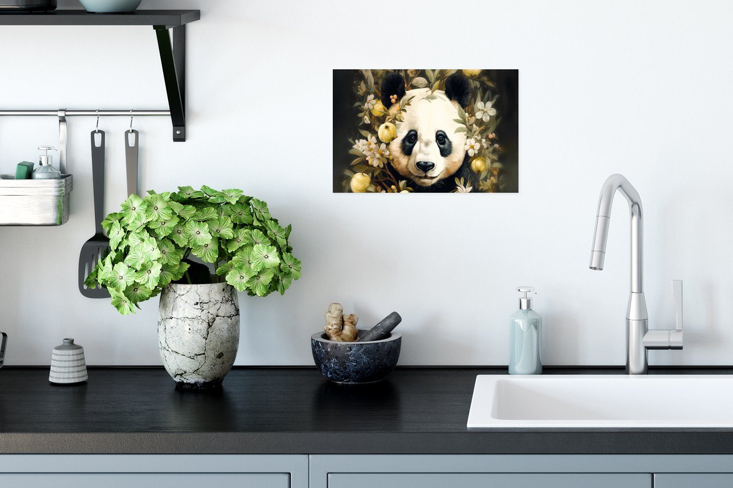 St), - Wandbild, für - Wandposter - Blumen, Ohne Poster Wohnzimmer, Pandabär Wildtiere Panda (1 Poster, Rahmen MuchoWow