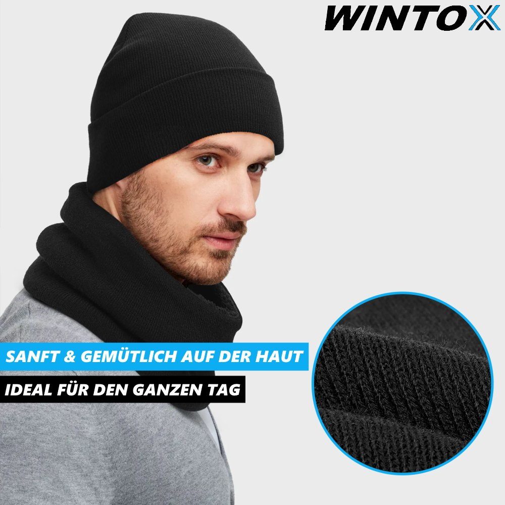 für Mütze Schal aus Winter WINTOX Schlauchschal schwarz Damen MAVURA Handschuhe bestehend Set & Wintermütze, Herren Unisex & &