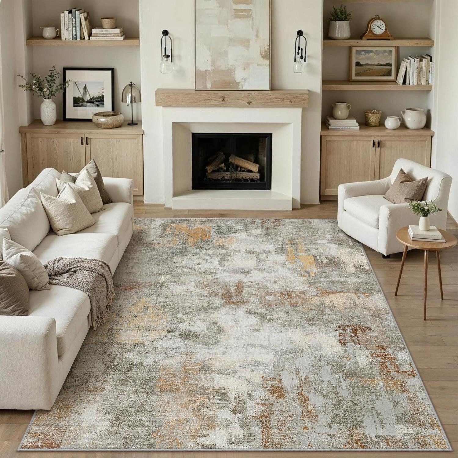 LuxusKollektion Designteppich Teppich Abstrakt Orange-Grau 200x300, rechteckig, Höhe: 5 mm