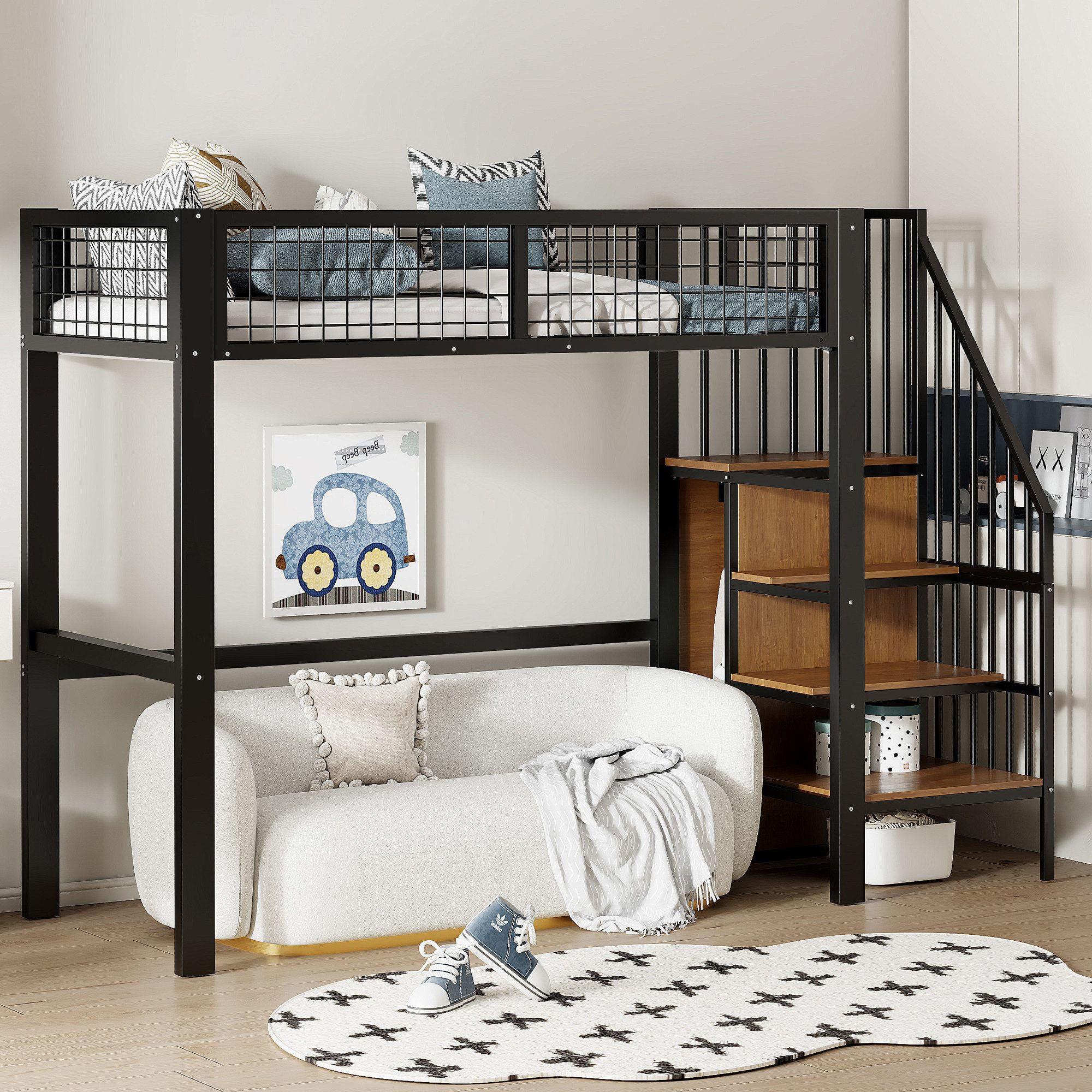 Flieks Hochbett Kinderbett 90x200cm mit Leiter, günstig online kaufen