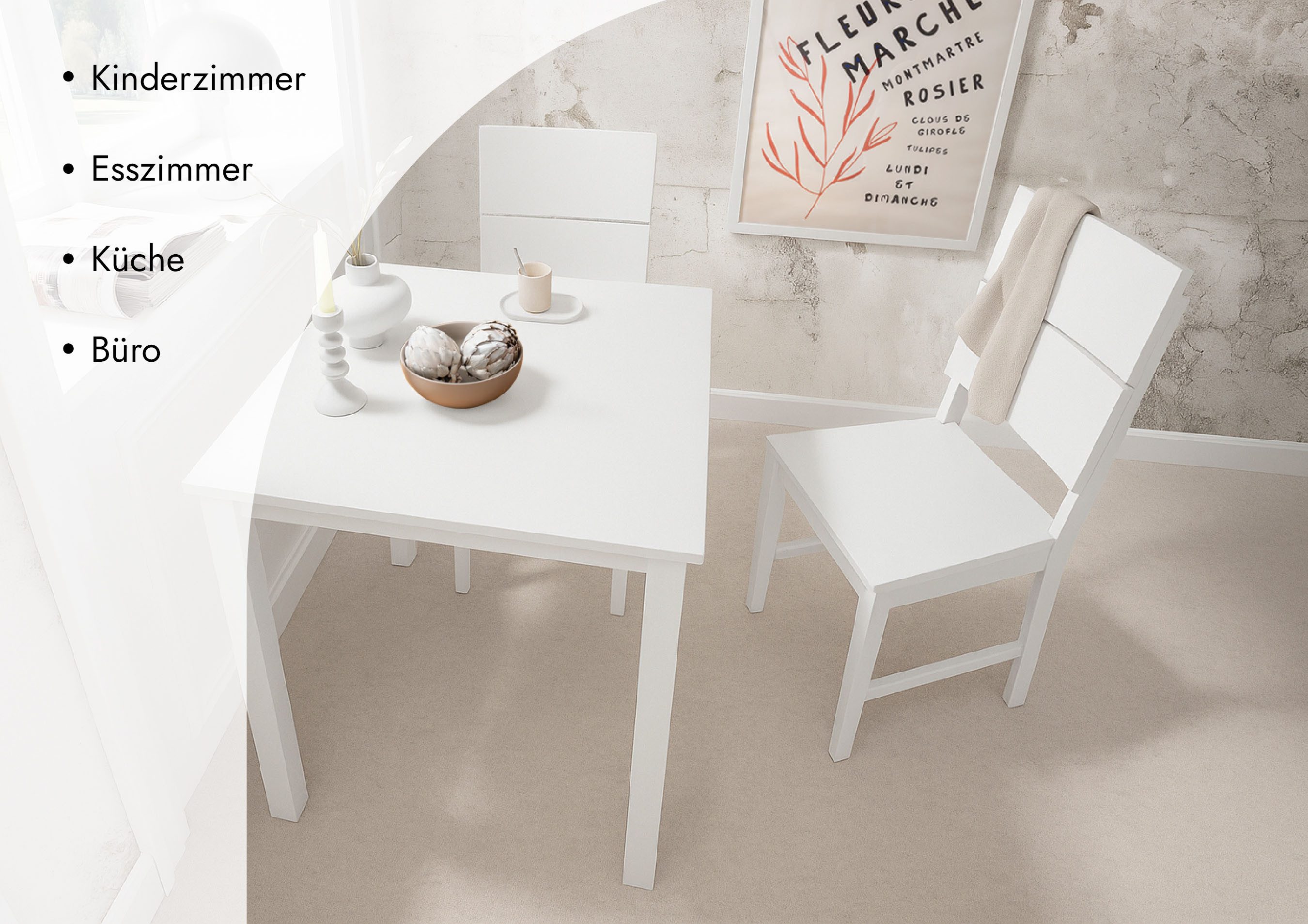 Woodroom Essgruppe Kota, (aus Hevea Massivholz, lackiert, Esstisch 70x70cm günstig online kaufen