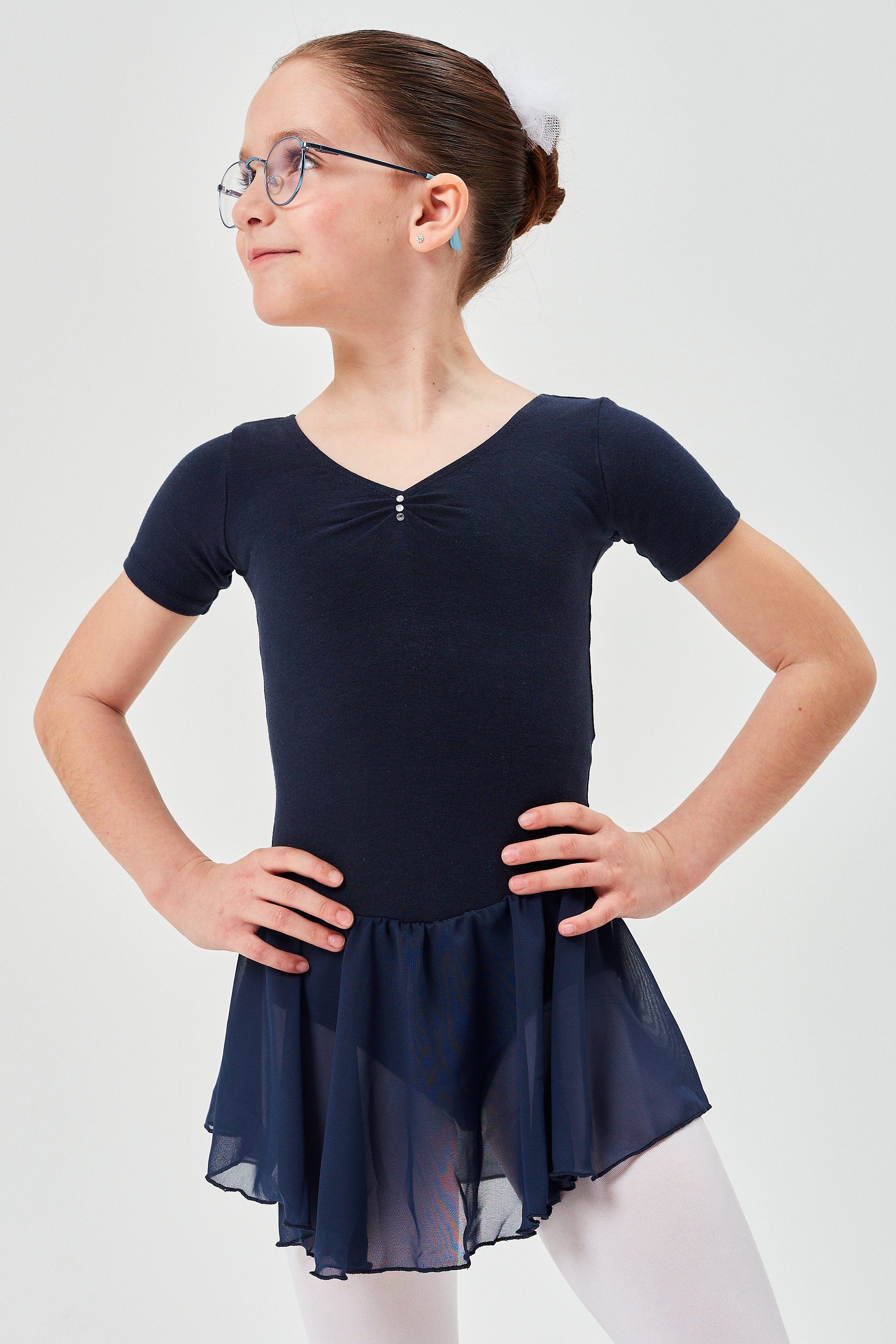 tanzmuster Chiffonkleid Ballettkleid Betty mit Glitzersteinen Mädchen Ballettbody mit Chiffon Röckchen