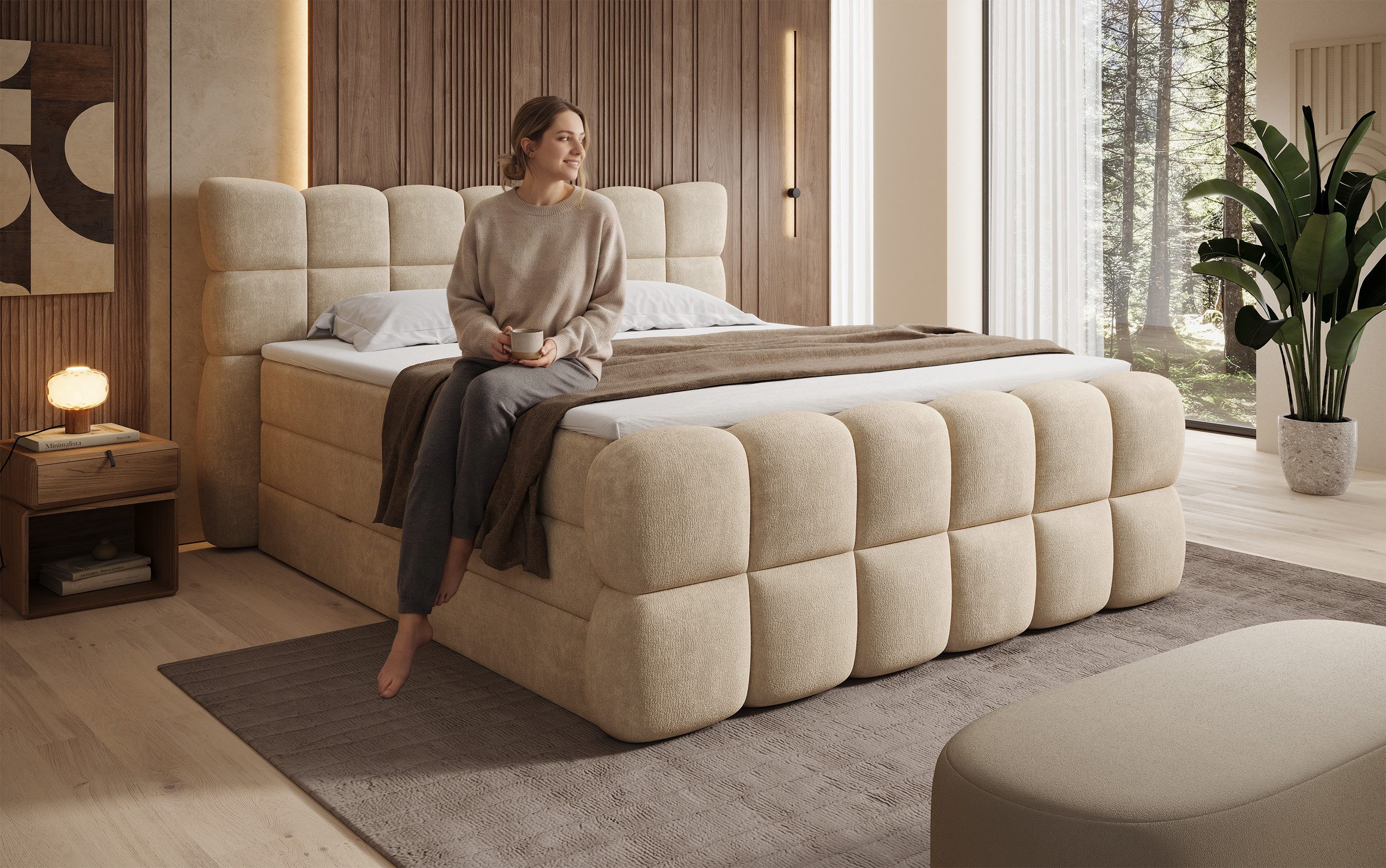 wonello Boxspringbett Milano Struktur-Stoff, Doppelbett mit Bettkästen, wahlweise mit wonello premium Topper