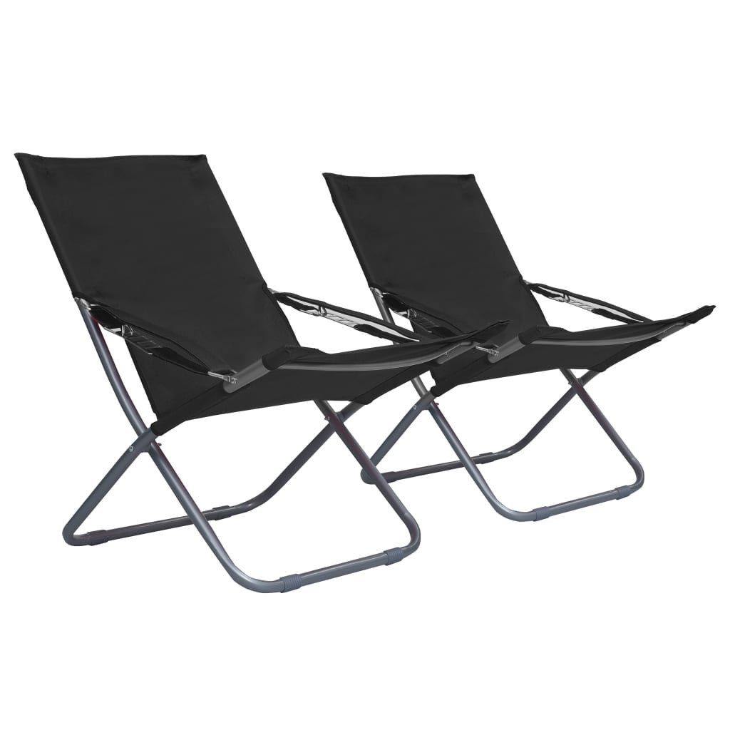 vidaXL Gartenstuhl Klappbare Strandstühle 2 Stk. Stoff Schwarz (2 St)