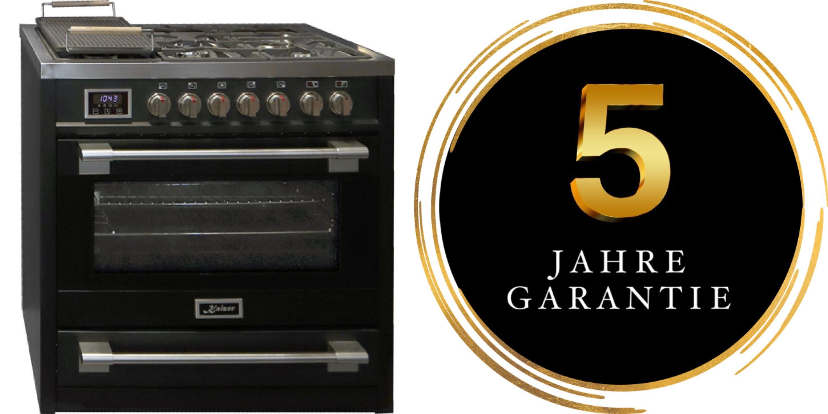 Kaiser Küchengeräte Gas-Standherd HGE 93505 s//5 Jahres Garantie, Gas Elektro Standherd 90 cm mit 2-fach-Teleskopauszug