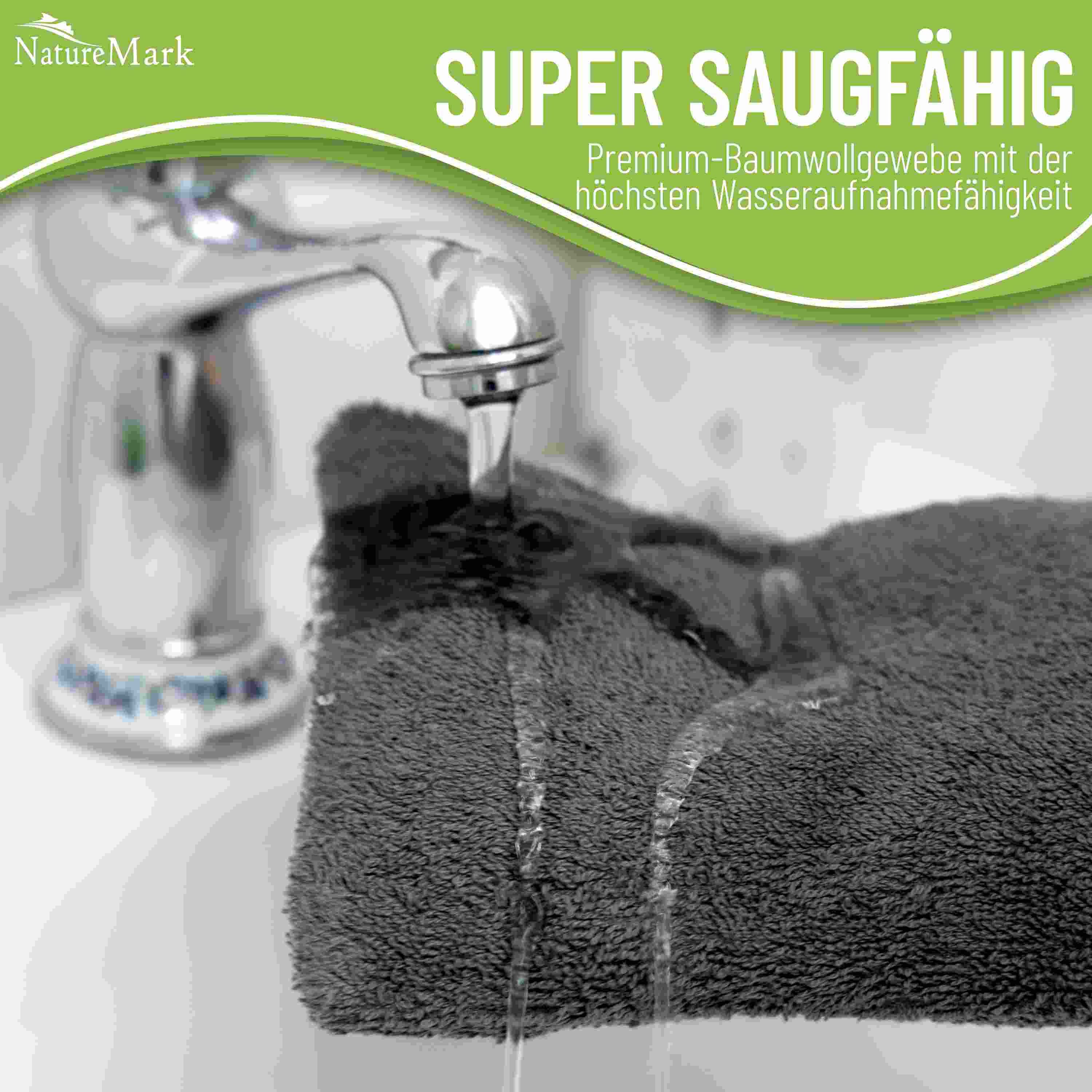 NatureMark Waschhandschuh 10er-Set Frottier Waschhandschuhe, 100% Baumwolle (10-St), Premium Frottier Waschhandschuhe, 15x21cm, Anthrazit grau