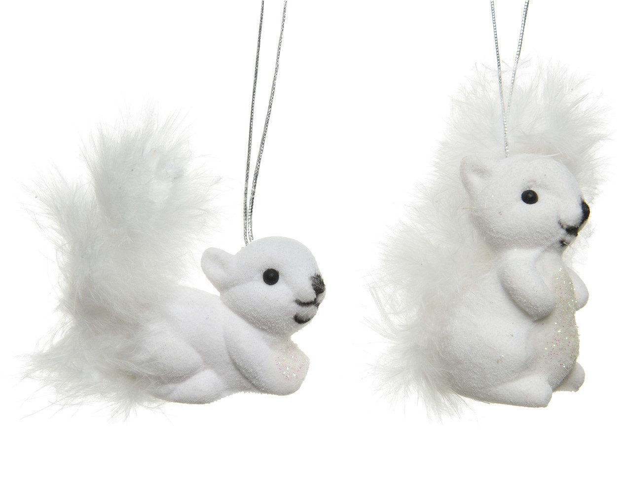 Kaemingk Christbaumschmuck, Christbaumschmuck Kunststoff / Samt Eichhörnchen 6cm weiß, 2er Set