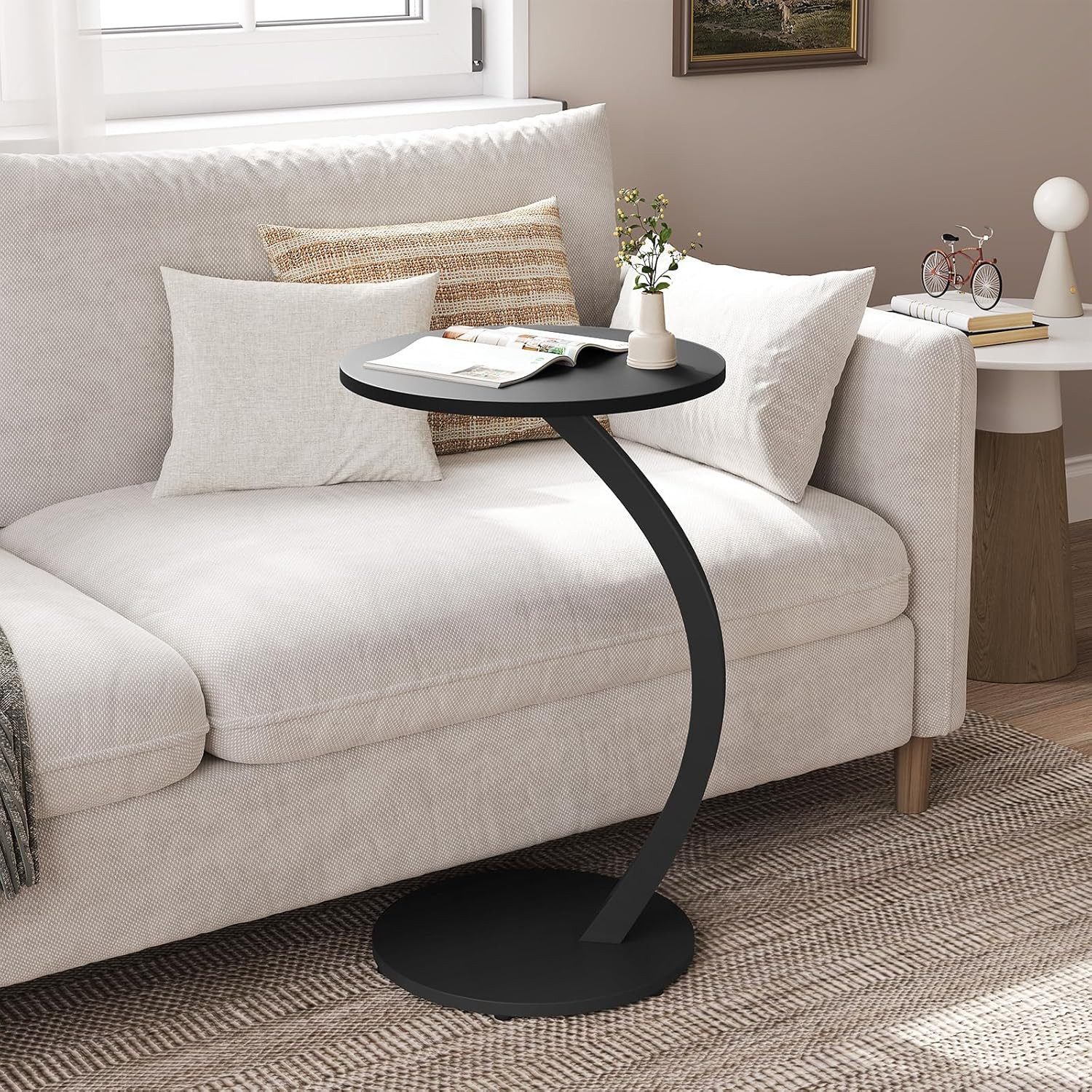 Woltu Beistelltisch (1-St), C Form, Kaffeetisch rund, für Couch Sofa Bett, φ 40 x H 65 cm