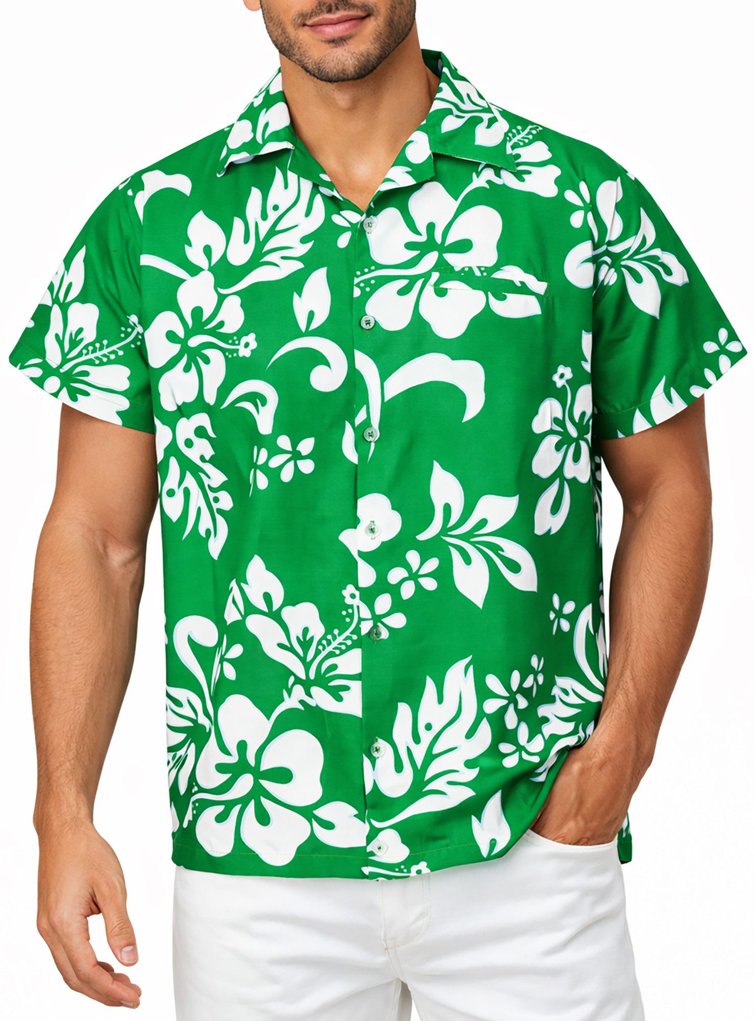 King Kameha Hawaiihemd "Hibiscus" Funky Hawaii-Hemd Herren Kurzarm Front-Tasche Stylish
