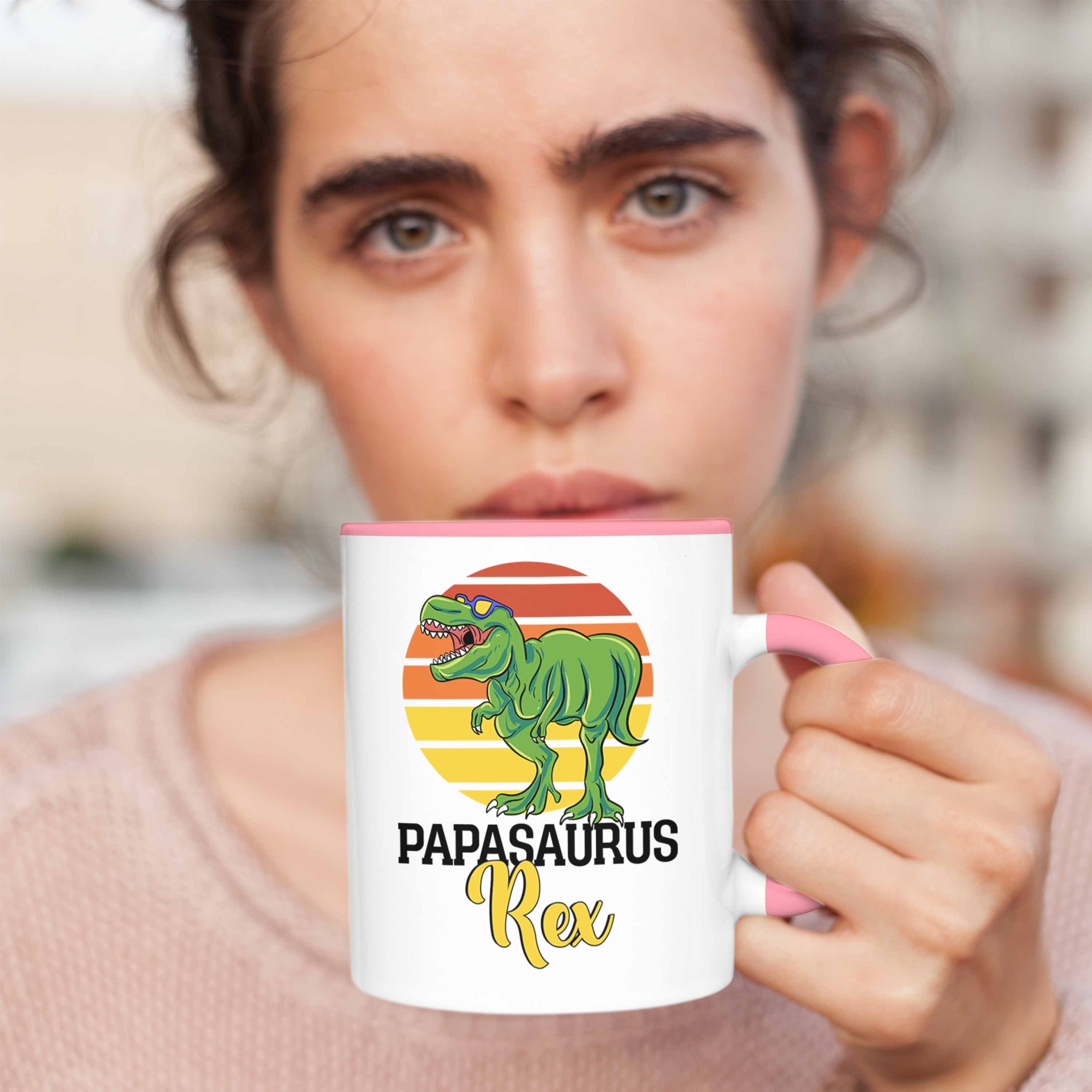 Tasse für Papa Vatertag Trendation Geschenk Tasse Besten Gesc Rosa "Papasaurus Lustiges Rex"