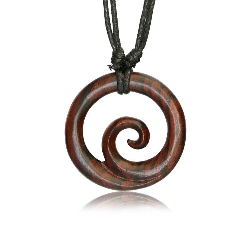 viva-adorno Kette mit Anhänger Halskette Holzanhänger geschnitzt Welle Spir günstig online kaufen