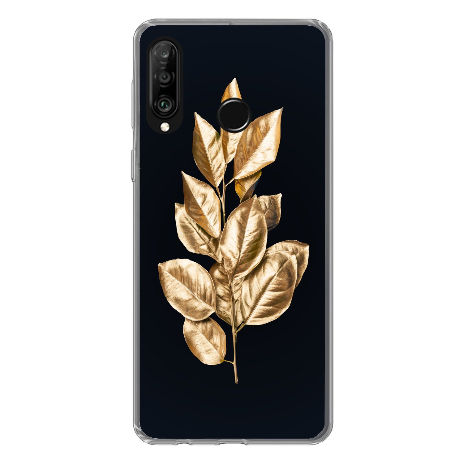 Handyhülle für Huawei P30 Lite Pflanze - Blätter - Gold - Schwarz - Luxus
