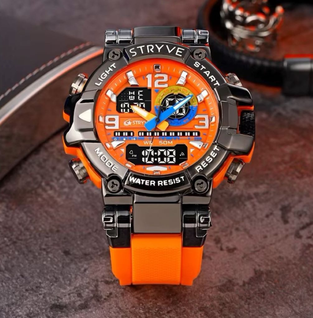 Tidy Quarzuhr Stryve Sportuhr Wasserdichte Digital-Analoge Militär Uhr Silikon