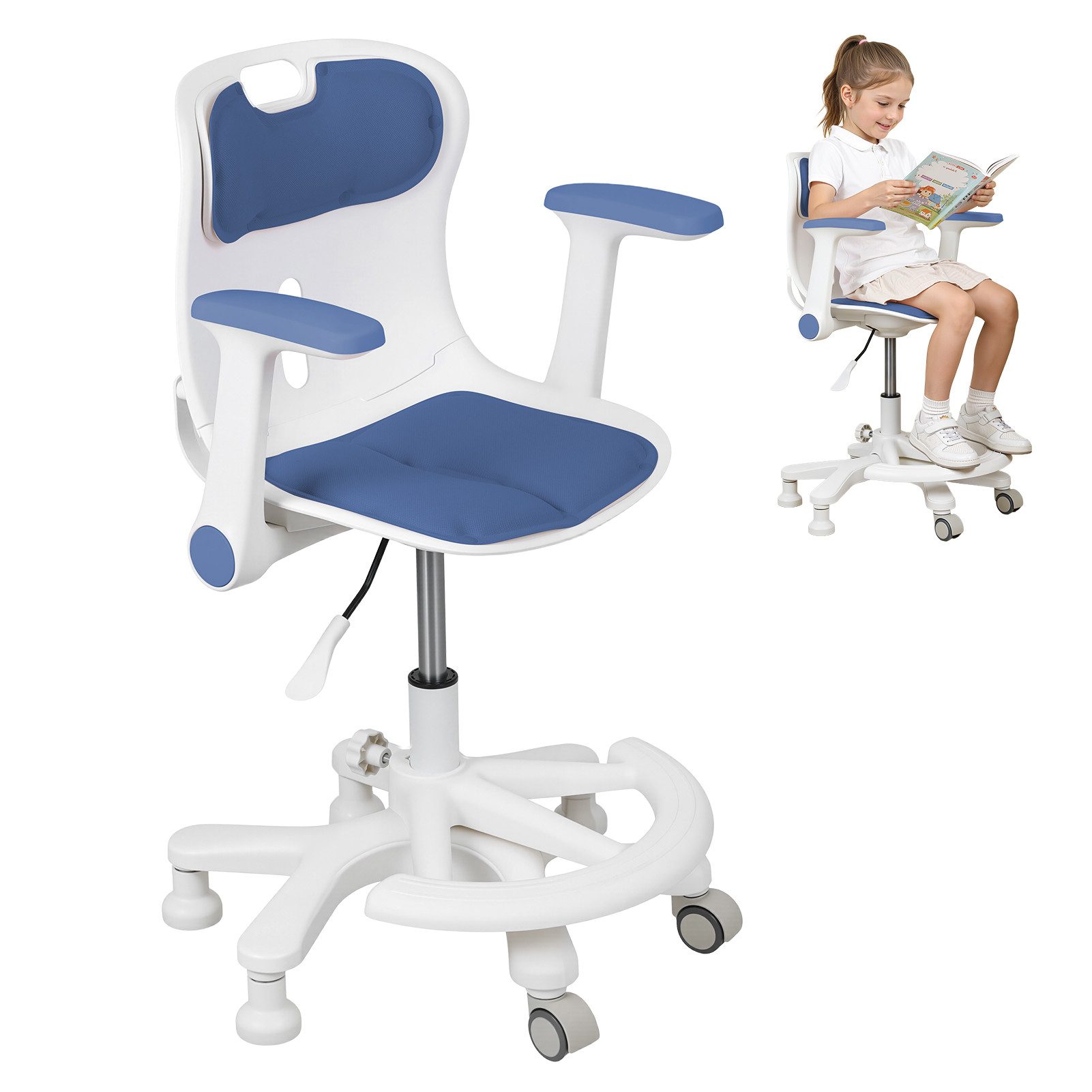 Rutaqian Kinderstuhl Schreibtischstuhl Kinder, Höhenverstellbarer Kinderdrehstuhl, Drehstuhl Kinder Mit Fußstütze & Armlehnen, Ergonomischer Kinderstuhl