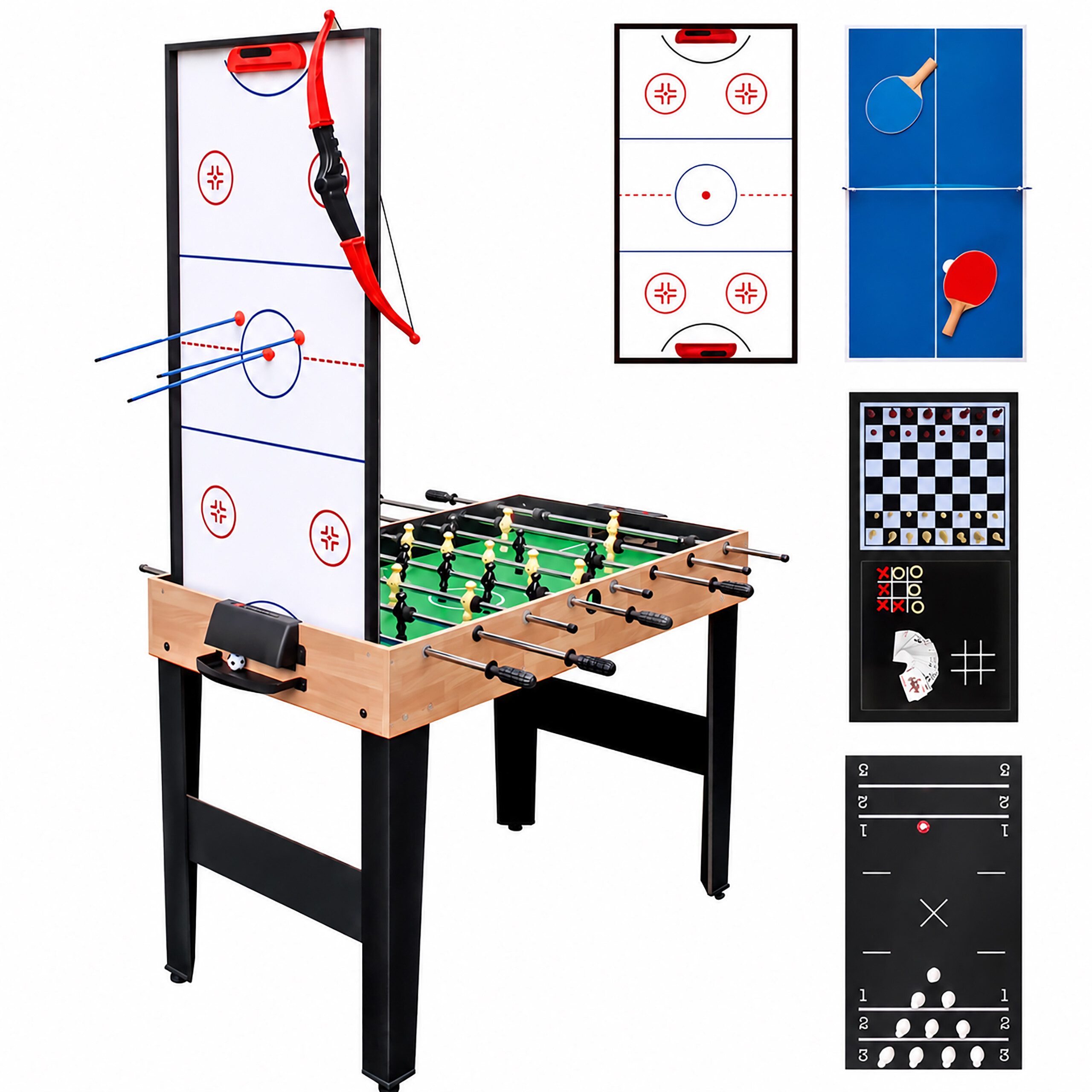 relaxdays Multifunktionstisch Spieltisch 10 in 1 Zubehör, Holzoptik