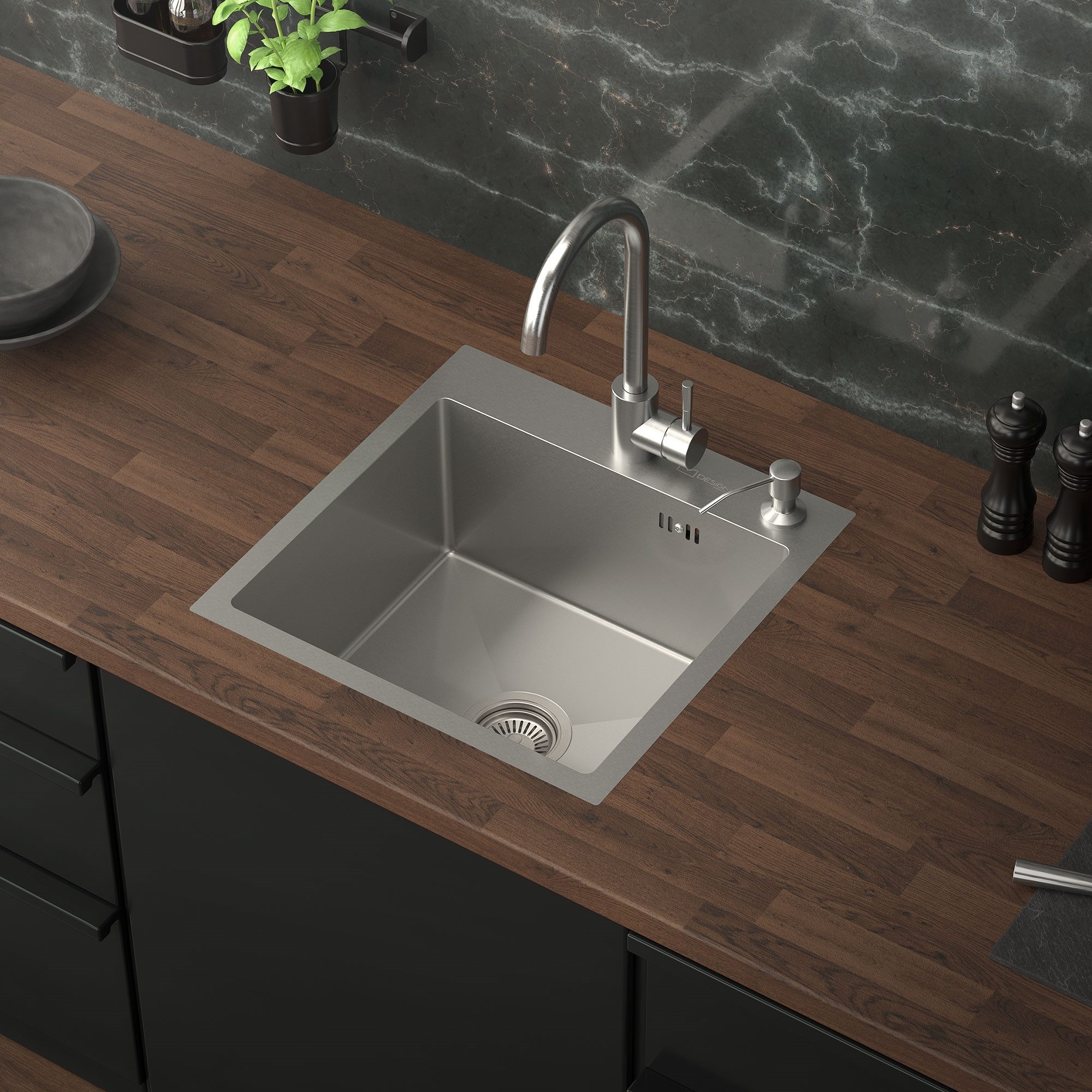 ML-DESIGN Küchenspüle Spülbecken aus Edelstahl, mit Ab- und Überlaufgarnitur & Siphon, 45/45 cm, Silber Einzelbecken Waschbecken Küche Spüle Edelstahlspüle
