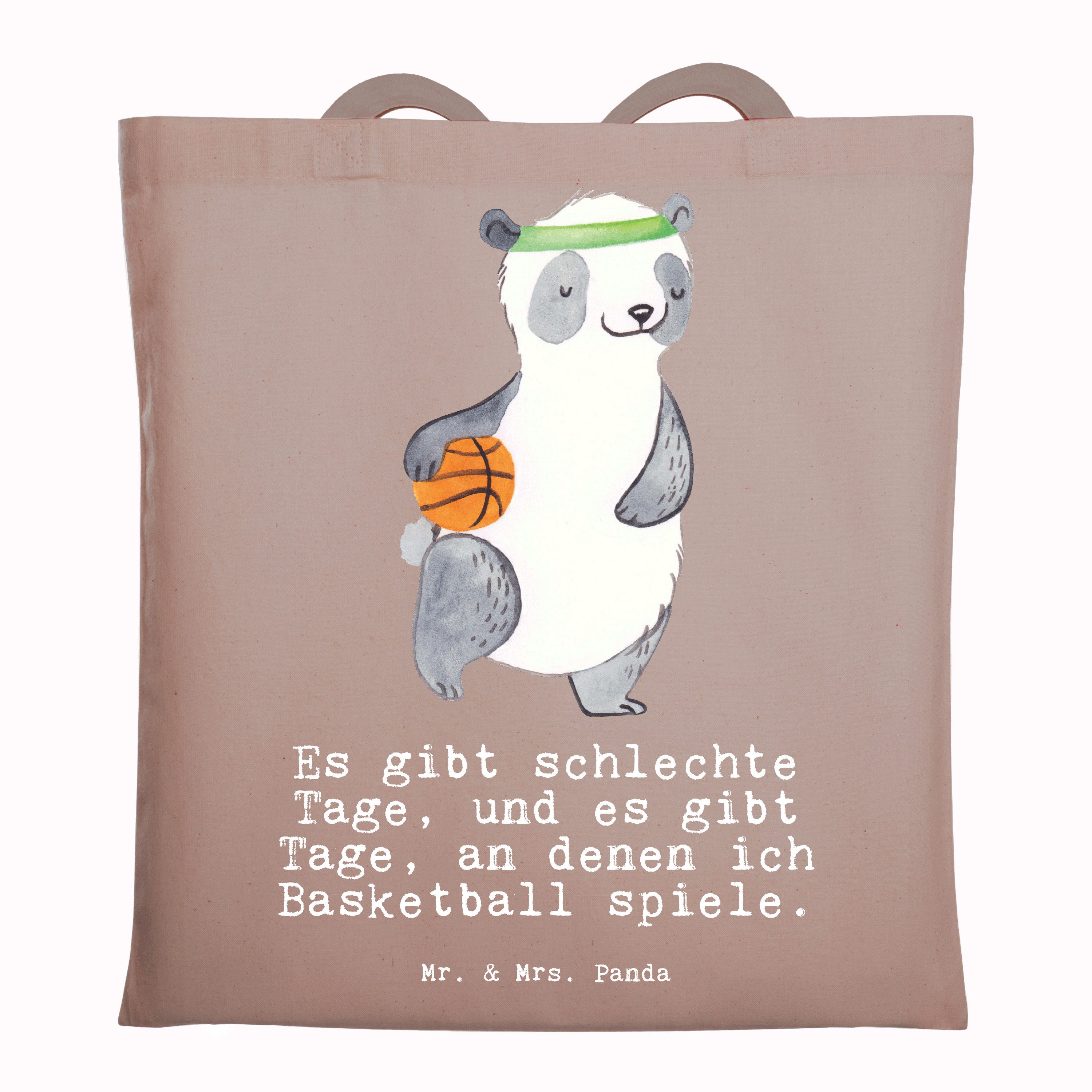 Mr. & Mrs. Panda Tragetasche Panda Basketball - Braun Pastell - Geschenk, Einkaufstasche, Dankesch (1-tlg), Modisches Design