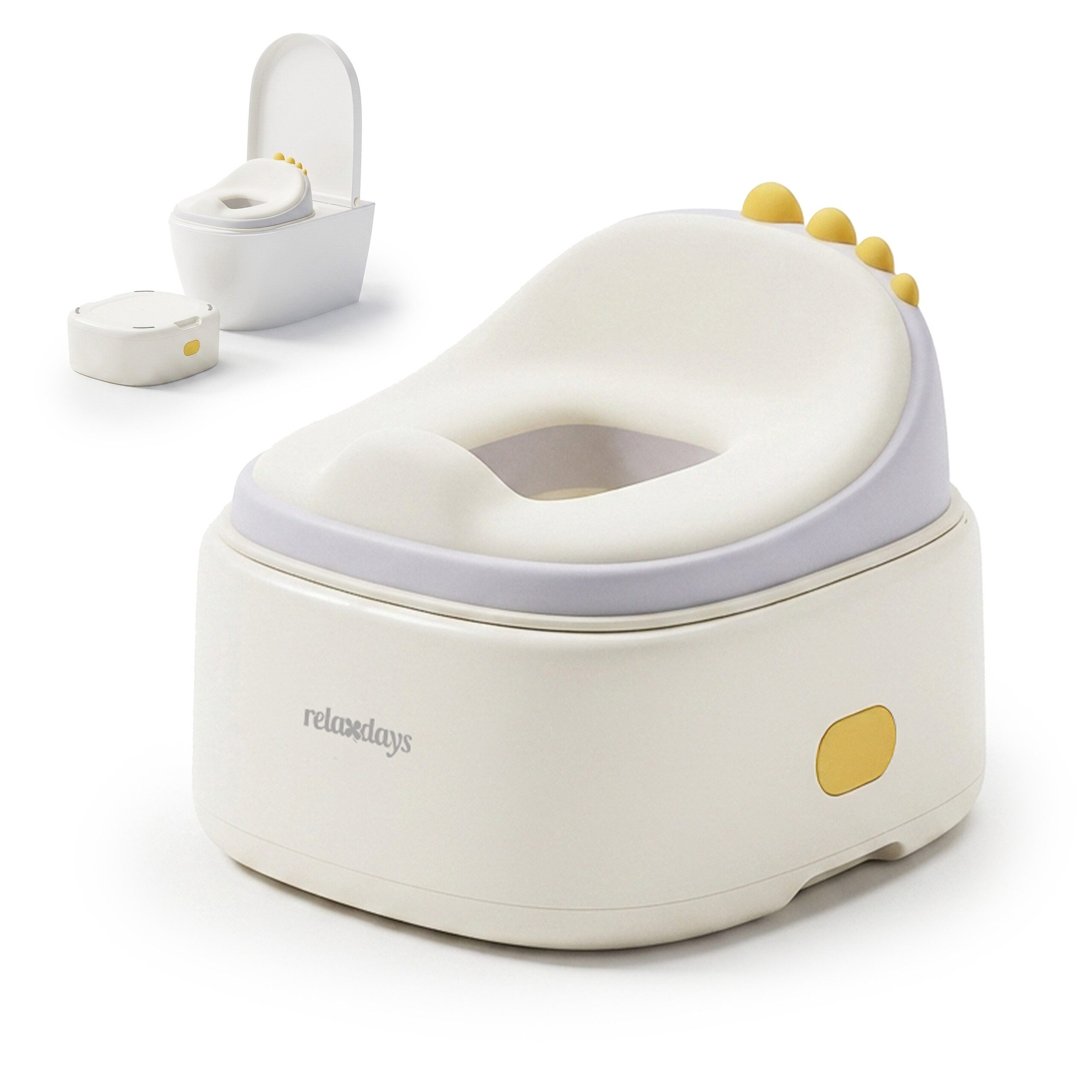 relaxdays Toilettentrainer Töpfchen 4-in-1 Dino mit Deckel, Creme
