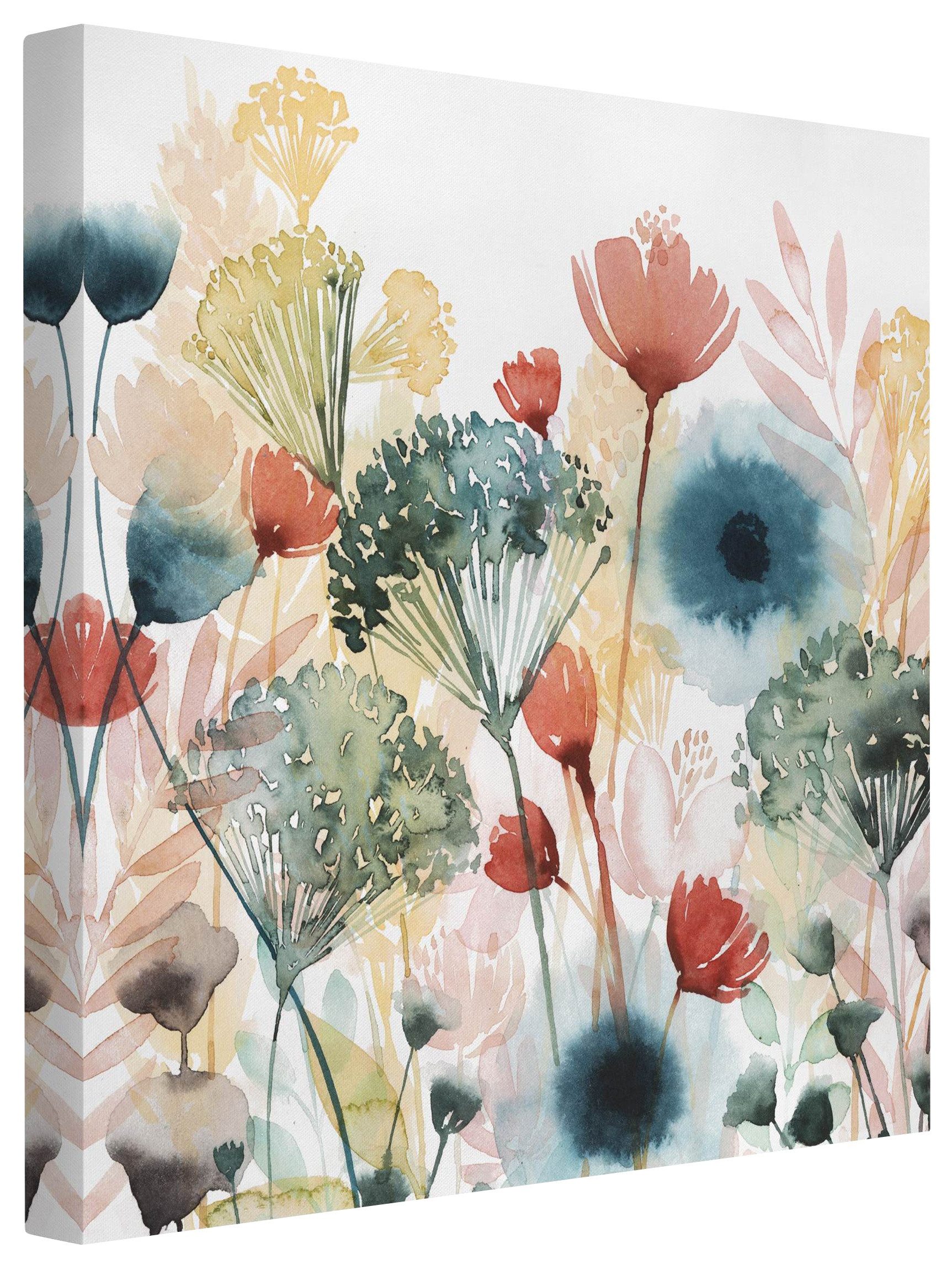 Bilderdepot24 Leinwandbild Blumen Modern floral Natur Wildblumen weiss Bild auf Leinwand XXL, Wohnzimmer Schlafzimmer Küche Flur Wandbild Kunstdruck Wanddeko Druck