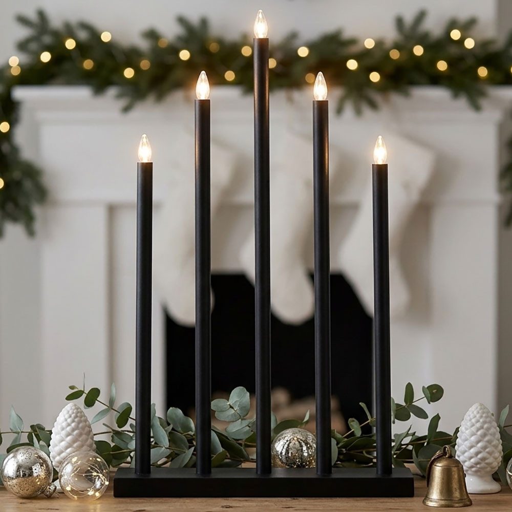 EGLO LED Dekolicht, Leuchtmittel inklusive, Warmweiß, LED Adventsleuchter Deko Weihnachtskerzen Schwarz 5-Flammig H 64 cm