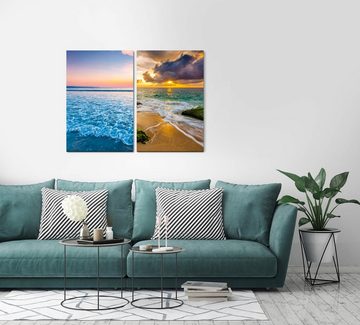 Sinus Art Leinwandbild 2 Bilder je 60x90cm Horizont Meer Wellen Strand Sonnenuntergang Wolken Freiheit