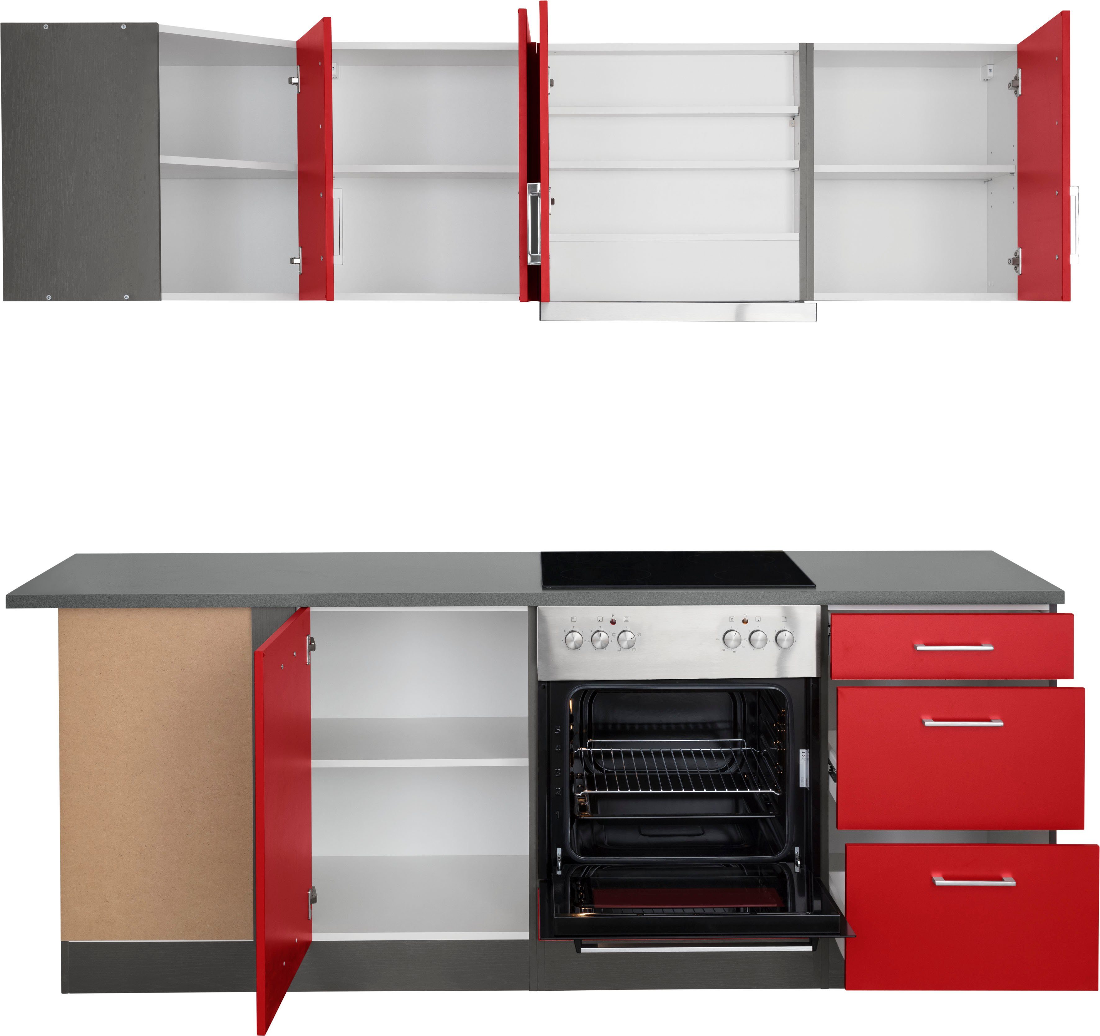 KOCHSTATION Küchenzeile KS-Paris – Küchen mit einzigartigen Fotomotiven auf den Fronten, Stellbreite 220/220 cm, wahlweise mit E-Geräten, mit Motivdruck