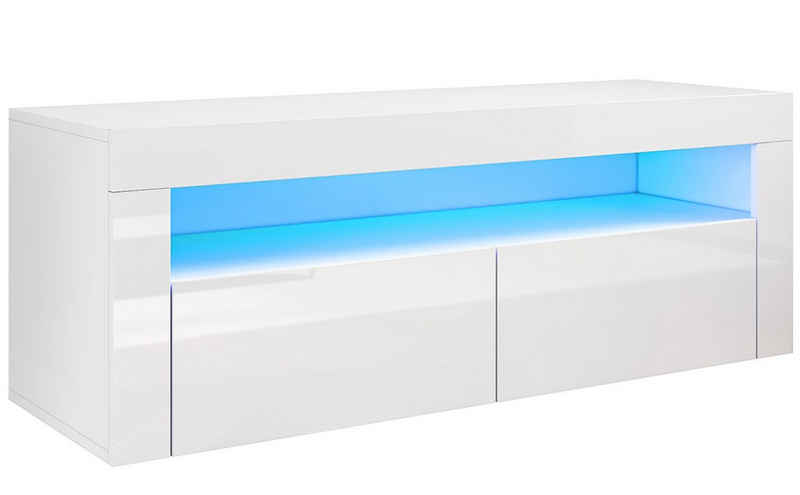 SONNI Lowboard TV Lowboard mit LED-Beleuchtung 120 x 40 x 45 Weiß Hochglanz, tv schrank in wohnzimmer, sideboards