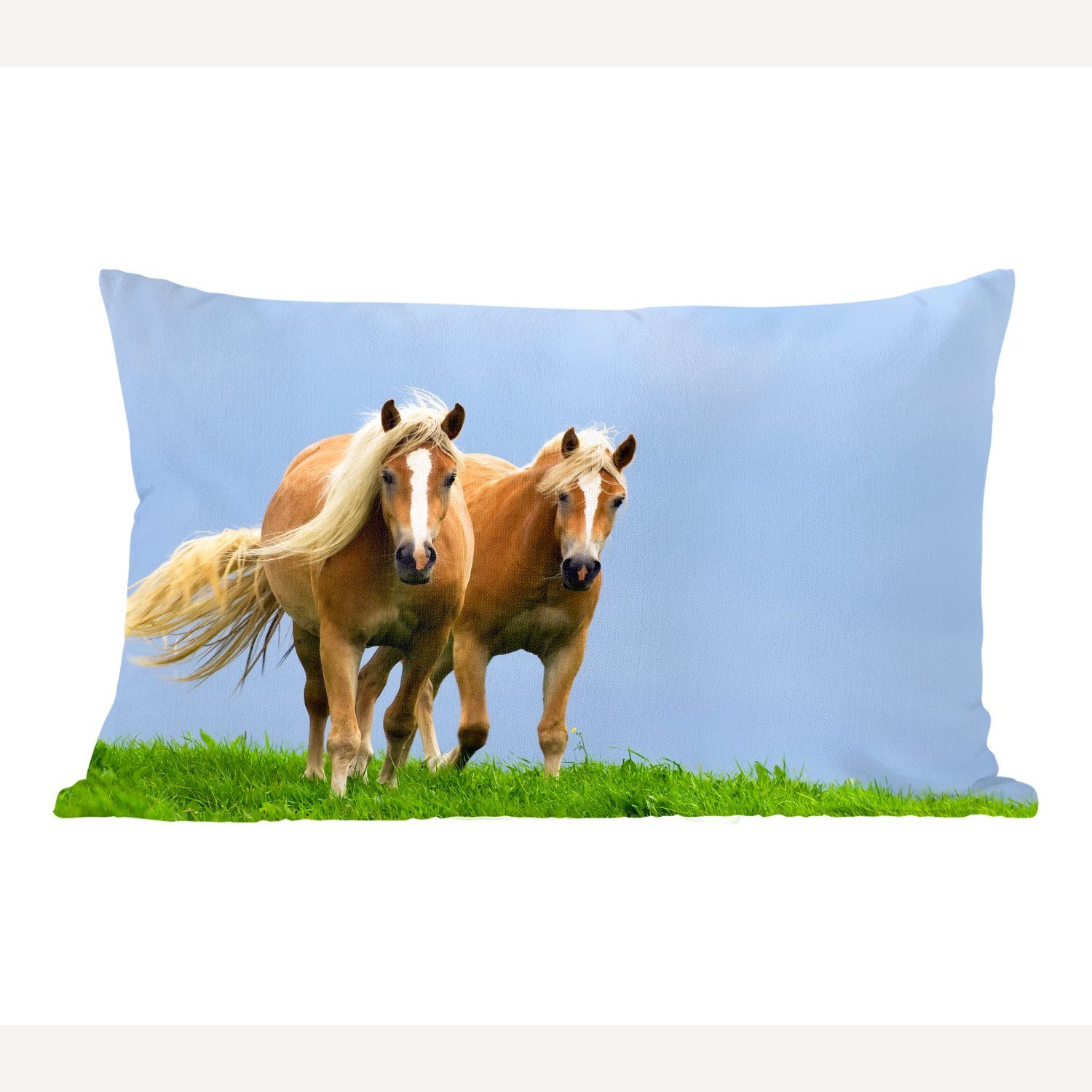 Dekokissen Dekokissen Pferde Dekoration, - MuchoWow Schlafzimmer - Zierkissen, Gras Wohzimmer Füllung, mit Luft,