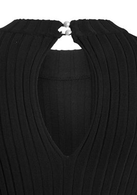 LASCANA Kurzarmpullover aus weichem Rippstrick, dünner Strickpullover mit Schlitz im Rücken