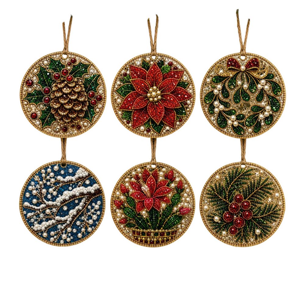 Bomiclss Christbaumschmuck 6-teiliges Weihnachtsbaumschmuck-Set–DIY Perlen-Diamantmalerei (6-tlg), Bastelsets für Erwachsene Perlen-Bastelsets