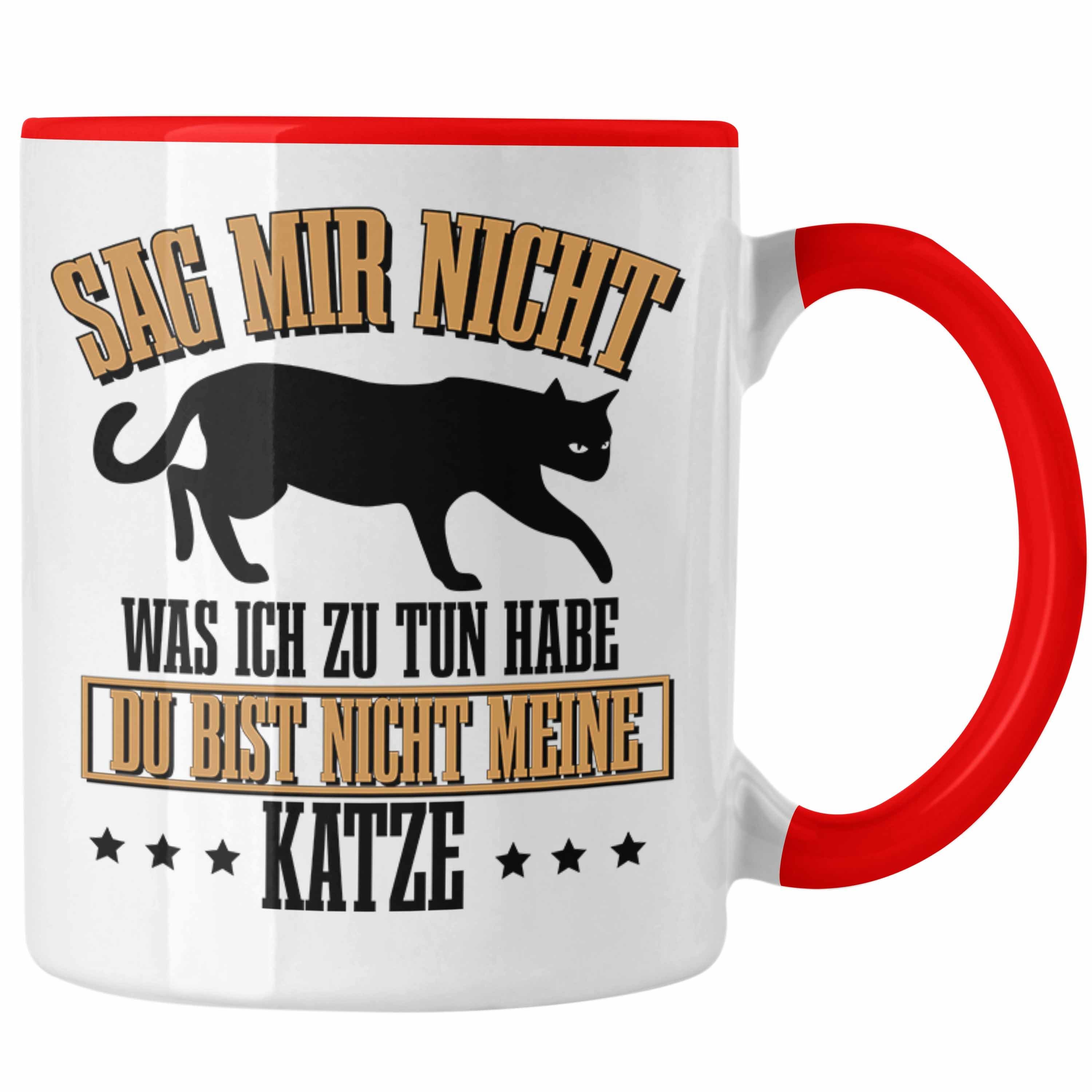 Trendation Tasse Lustige Tasse für Katzenbesitzer Geschenk für Katzen-Mamas Rot