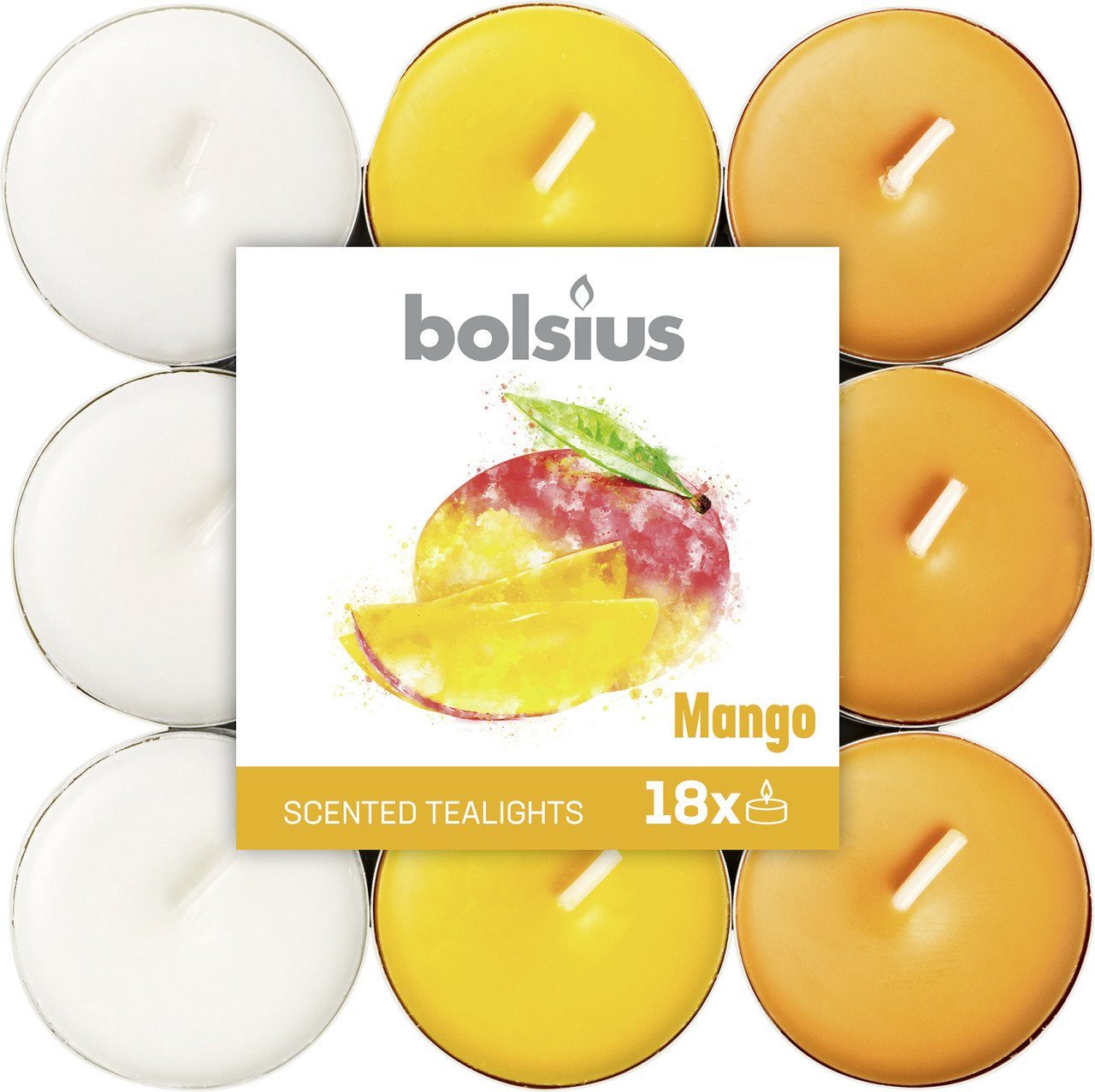 Bolsius Teelicht Bolsius Duftteelichter Mango Ø 3,8 cm, 18er Pack