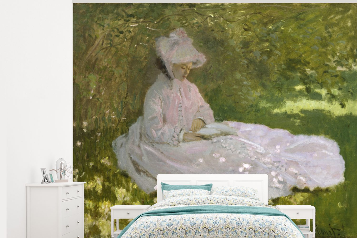 MuchoWow Fototapete Frühling - Gemälde von Claude Monet, Matt, bedruckt, (5 St), Montagefertig Vinyl Tapete für Wohnzimmer, Wandtapete