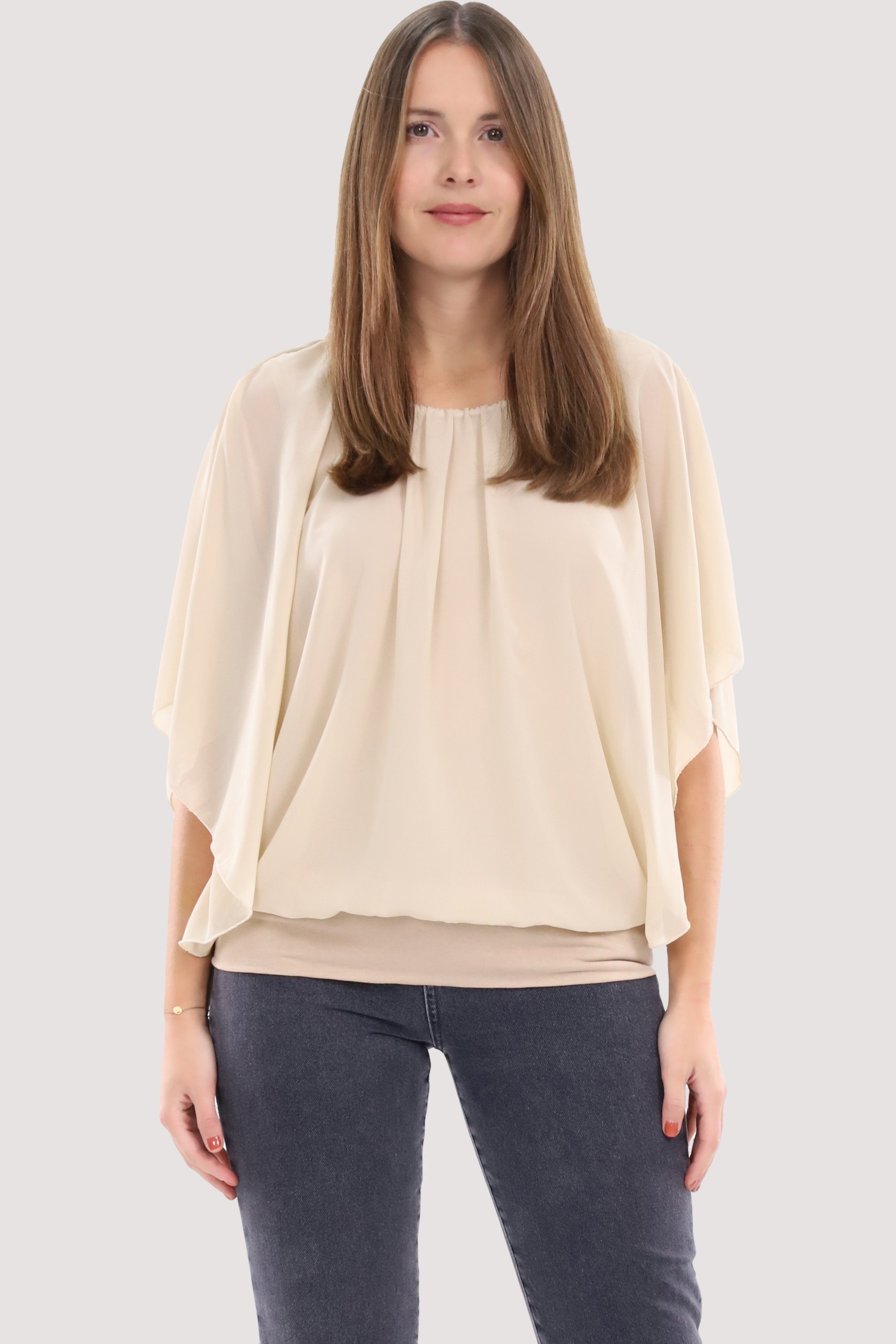 malito more than fashion Chiffonbluse 6296 mit breitem Bund Einheitsgröße beige