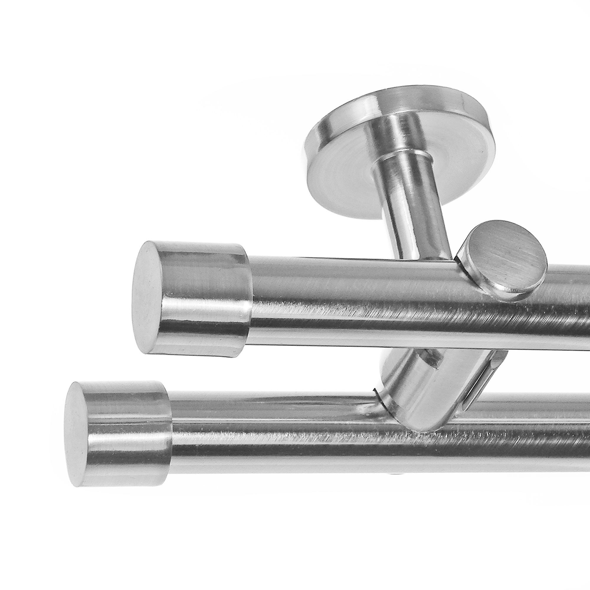 BASIT Gardinenstange Edelstahloptik 20mm mit Wandträgern 600 cm E30, Ø 20 mm, 2-läufig, verschraubt, Metall, D41 600 cm E30 Kappe