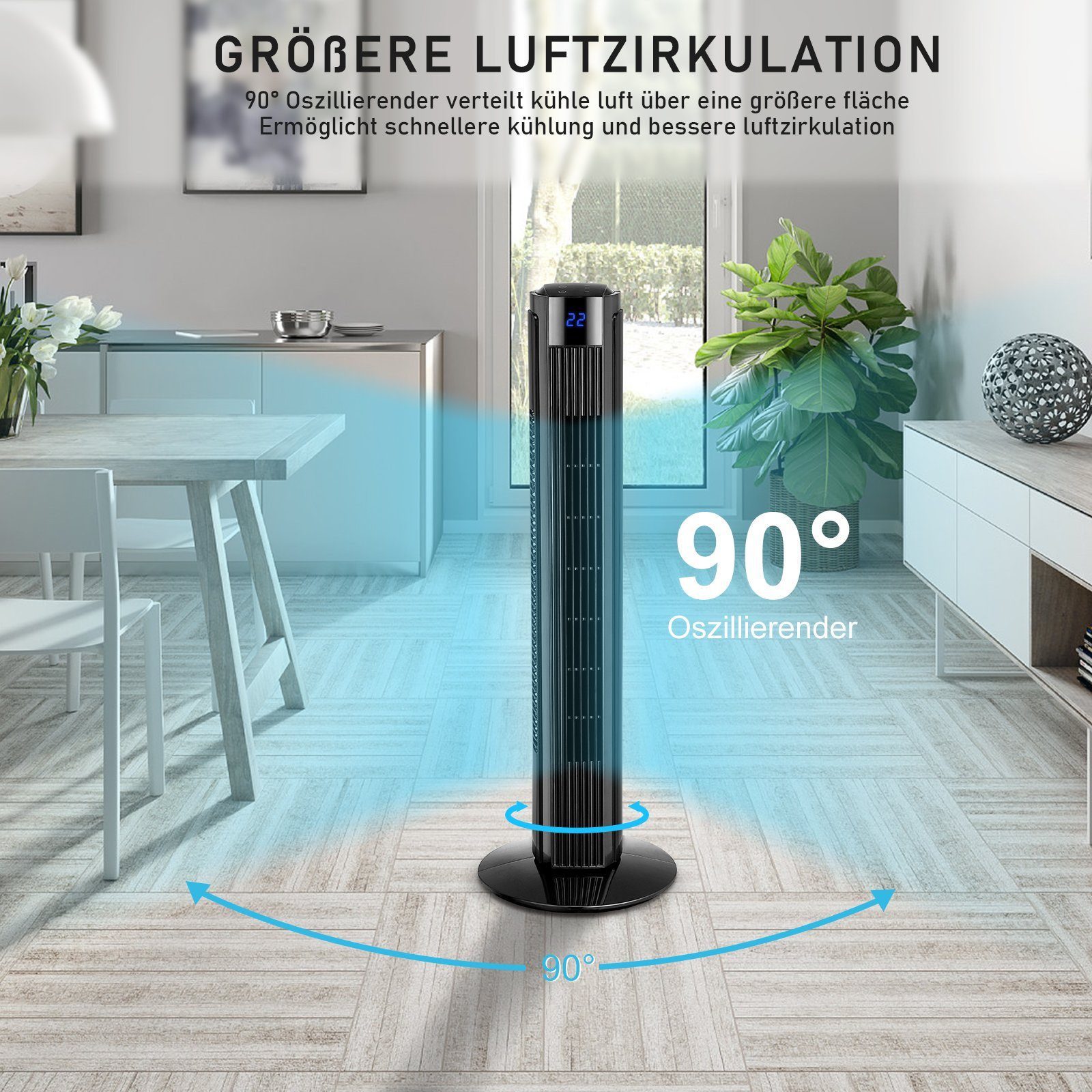 Nettlife Turmventilator mit fernbedienung leise 90° günstig online kaufen