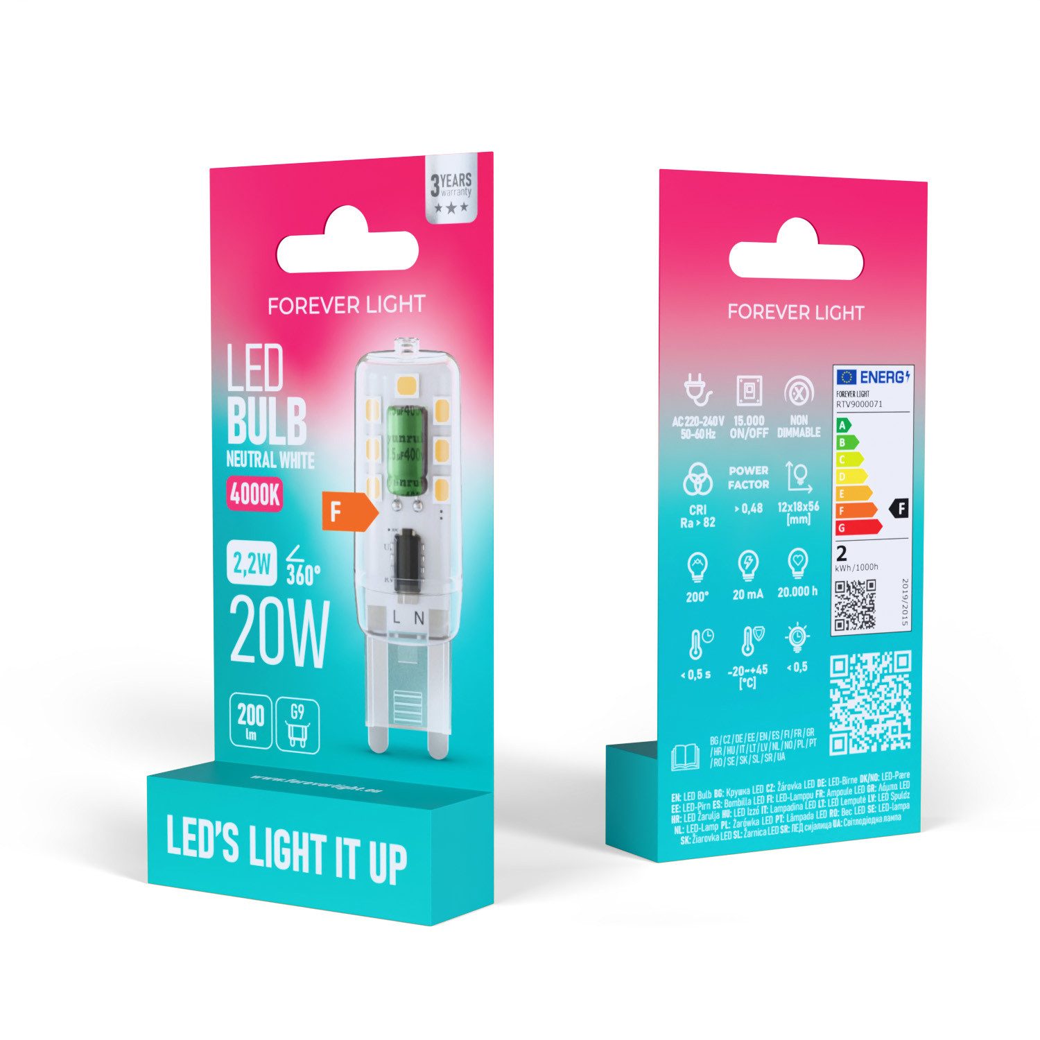 Forever Light LED-Leuchtmittel Lampe G9 2.2W 200lm Neutralweiß 4000 K Energieklasse F, Neutralweiß, Neutralweißes Licht für vielseitige Anwendungen