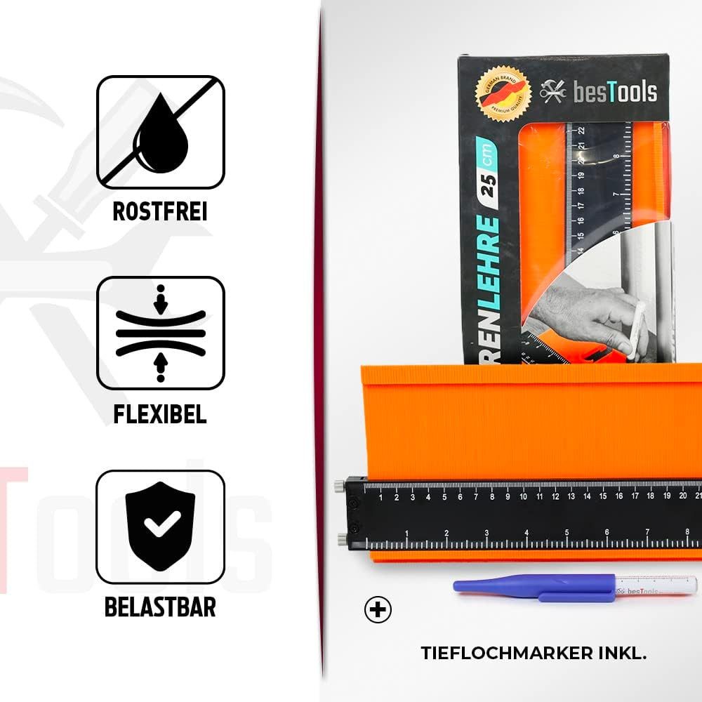 bestTools Konturenlehre Konturenlehre 25 cm mit Feststeller Profilabnehmer Set, Inkl. Tieflochmarker Formen präzise übertragen – Bild 5 von 5