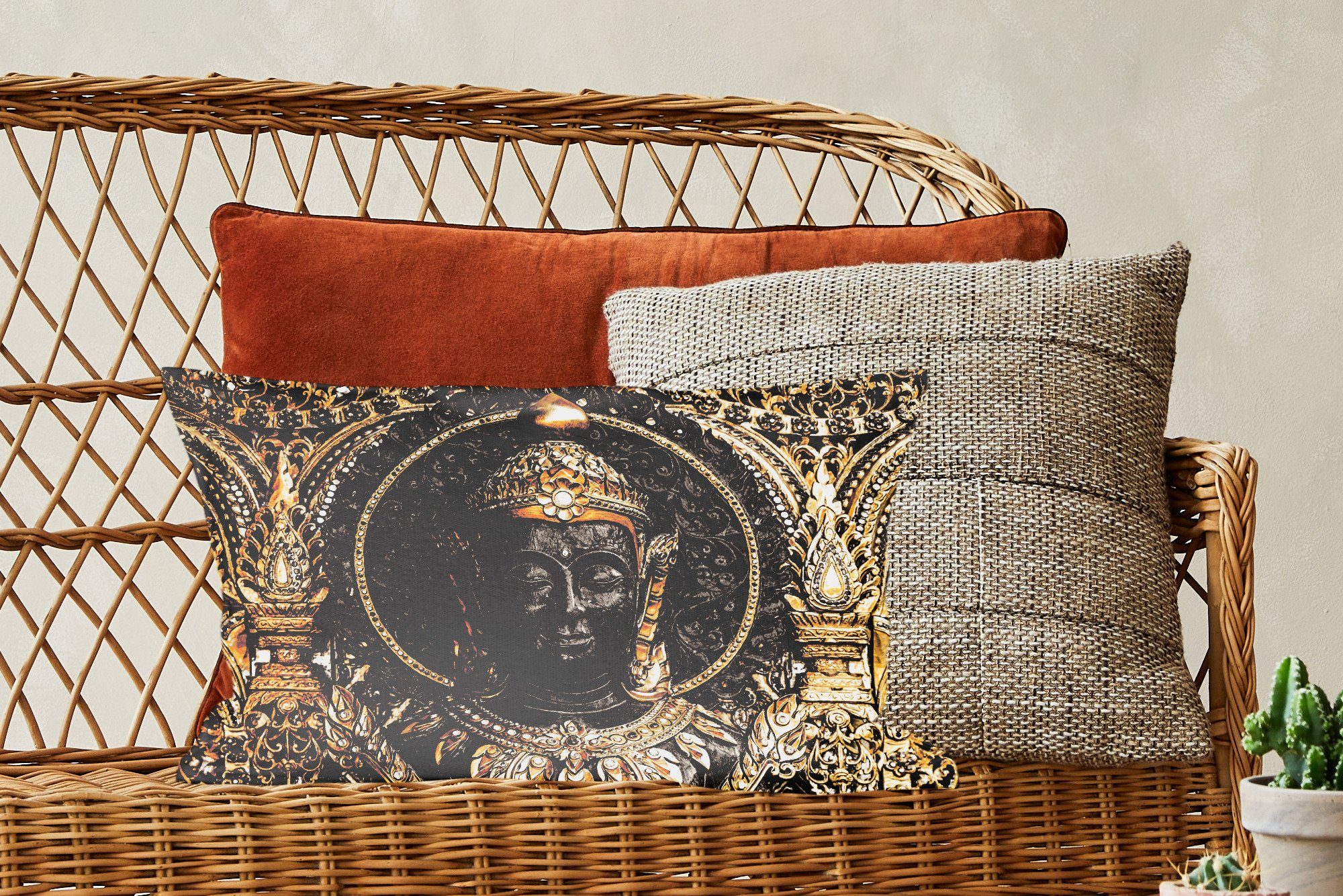 Gesicht MuchoWow Zierkissen, - Schlafzimmer mit Wohzimmer Buddha Dekoration, - Dekokissen Füllung, Steine, Dekokissen