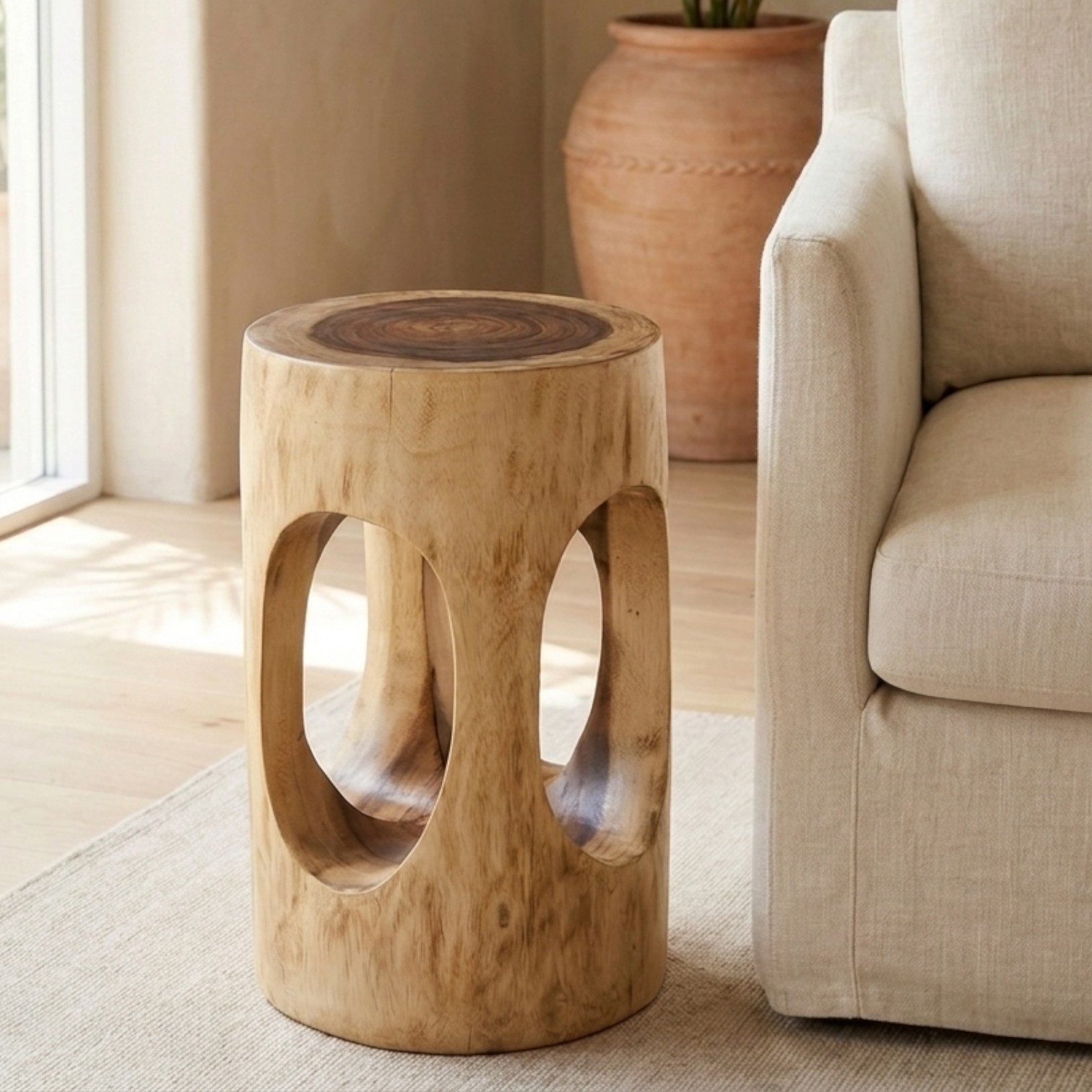 Kinaree Blumentisch Beistelltisch Massivholz rund Thailand Suarholz Tisch THA CHANG, Akazie Massivholz, Unikate, Handgefertigt