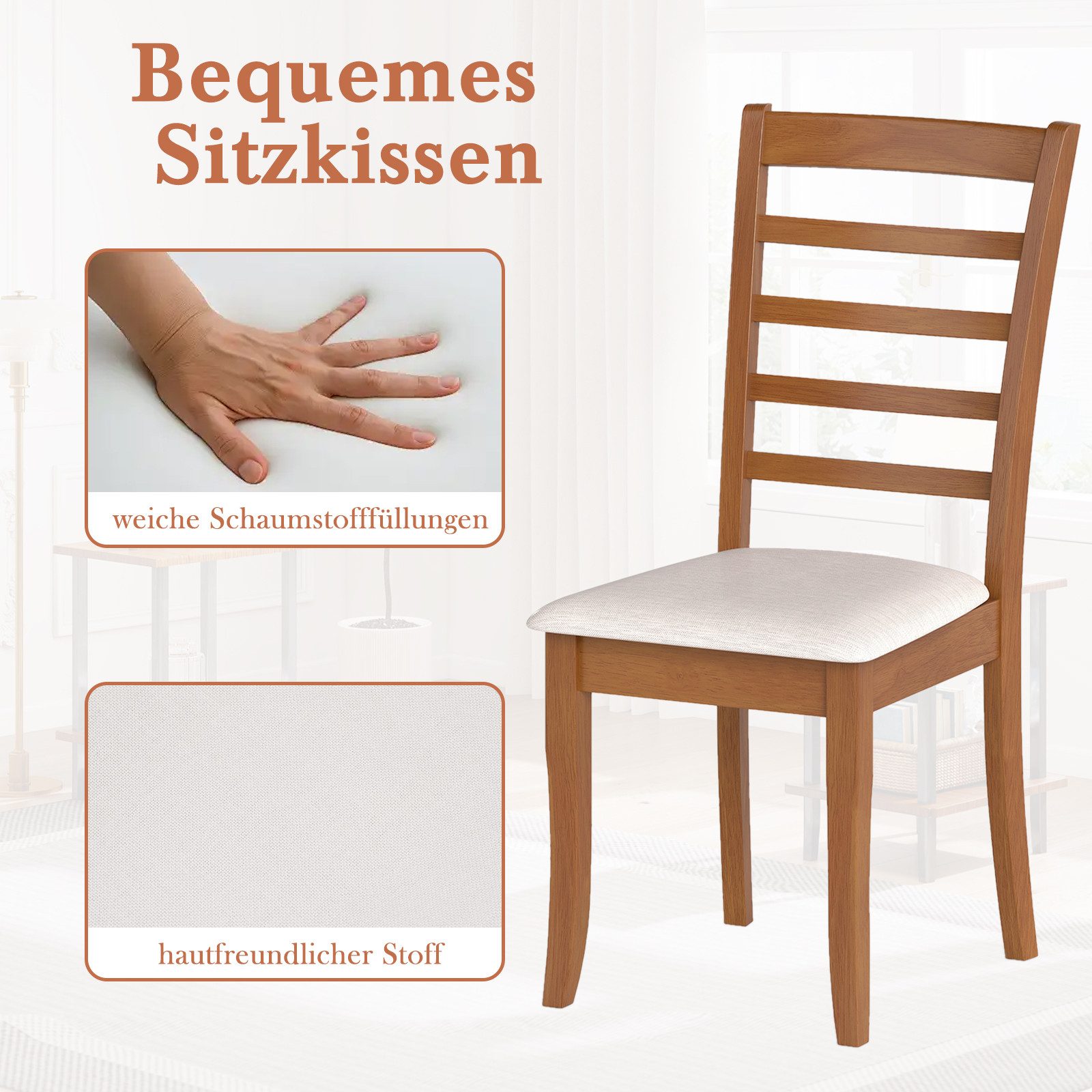 COSTWAY Esszimmerstuhl, Küchenstuhl Holz, Esstisch Stühle mit gepolsterter Sitz