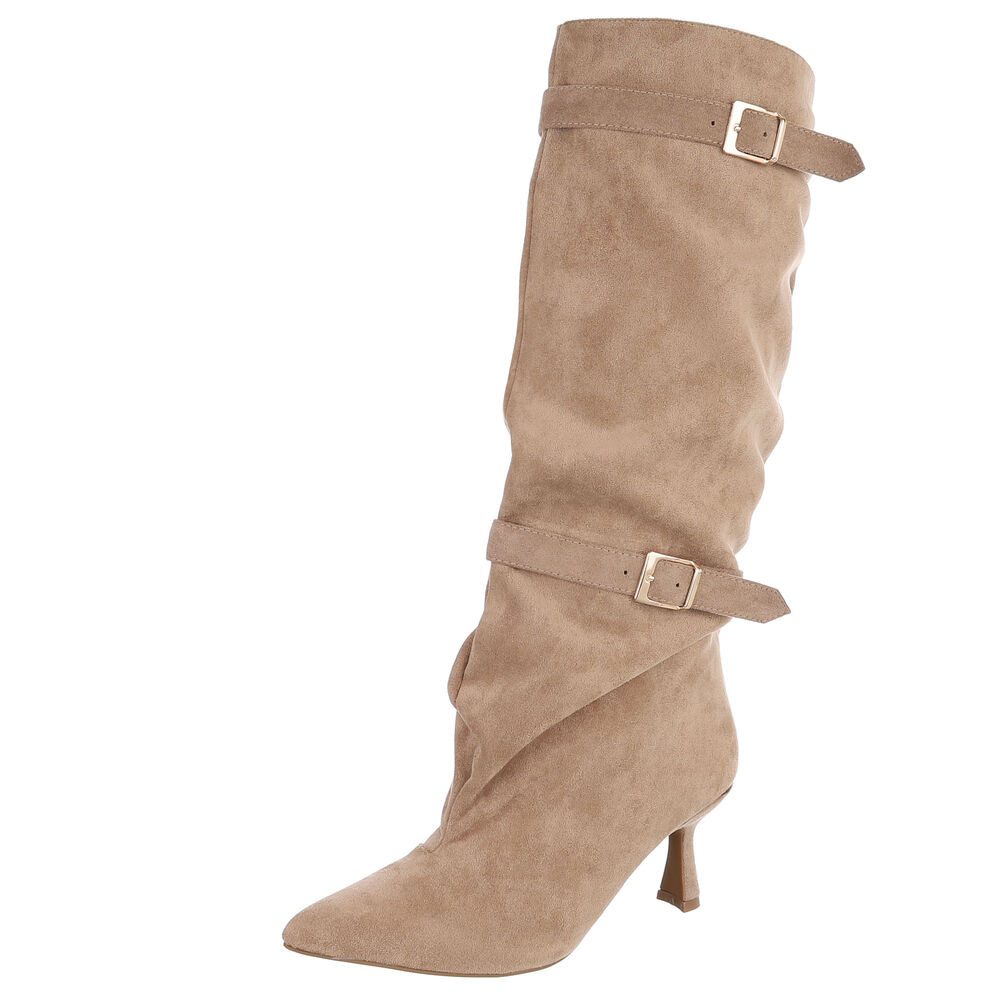 Damen Kniehohe Stiefel mit Schnallen und Absatz High-Heel-Stiefel