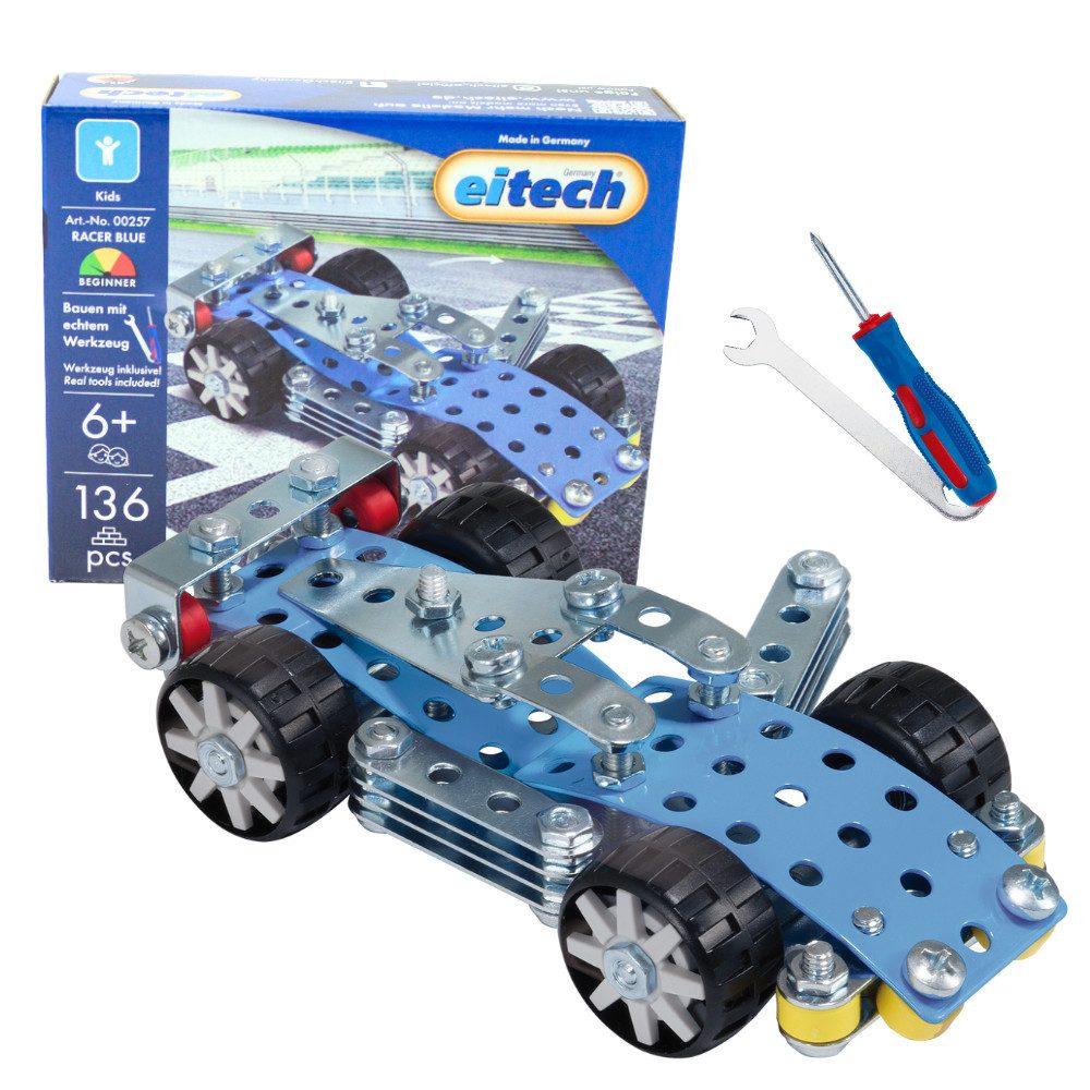 Eitech eitech Racer Blue 00257 Metallbaukasten, (Modellbausatz Rennauto, 136 St., Konstruktionsspielzeug), Stabilbaukasten Made in Germany