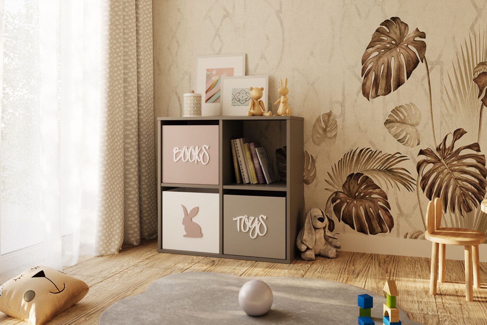 KOBI S.C. Bücherregal KOBI LONI 2x2 Regal grau 80x80x38 cm matte Oberfläche