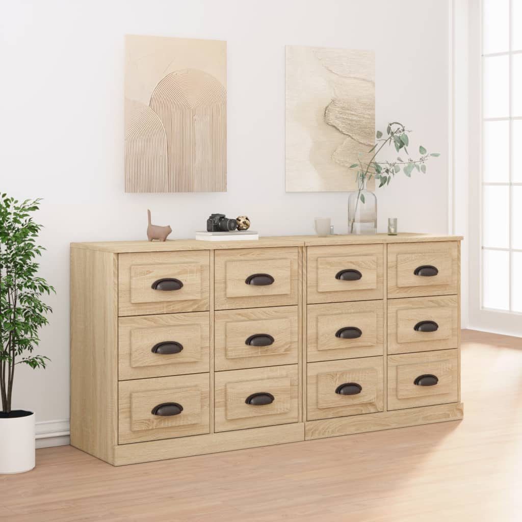 furnicato Sideboard Klassisches Sonoma-Eiche 70 x 35,5 x 67,5 cm (2 St), Stabile Kommode mit viel Stauraum und Wandhalterung für Wohnräume