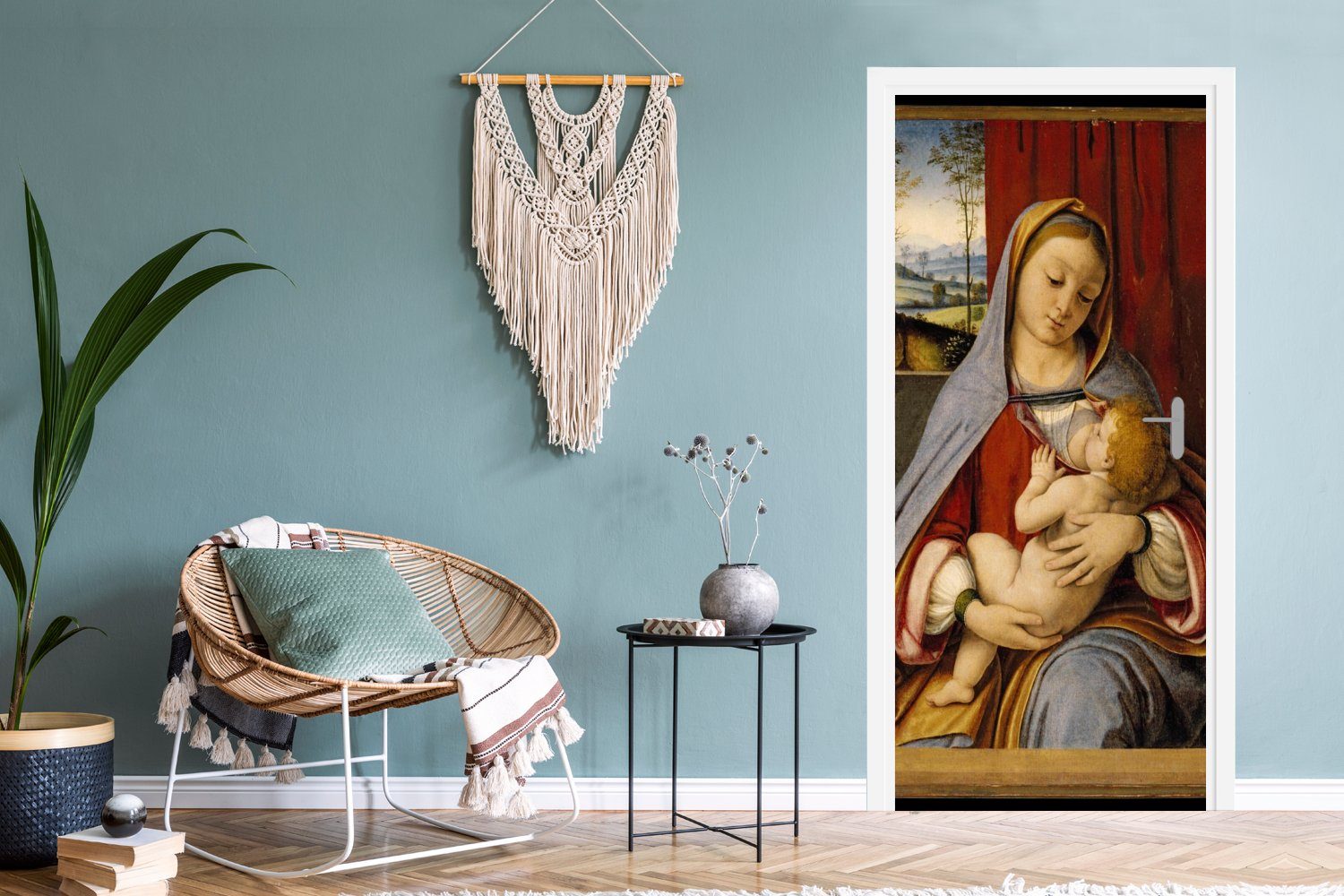 MuchoWow Türtapete Madonna mit Kind Vinci, für Türaufkleber, St), cm bedruckt, 75x205 Leonardo da Tür, Matt, Fototapete (1 