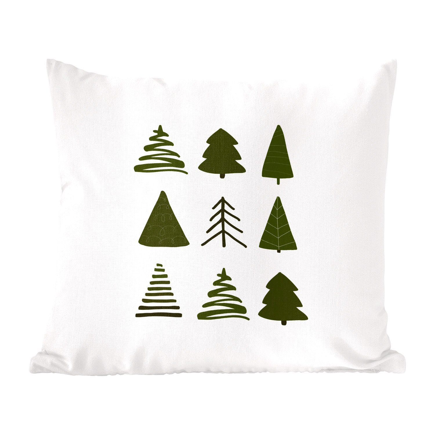 MuchoWow Dekokissen Weihnachtsbäume - Weiß - Muster, Zierkissen mit Füllung für Wohzimmer, Schlafzimmer, Deko, Sofakissen