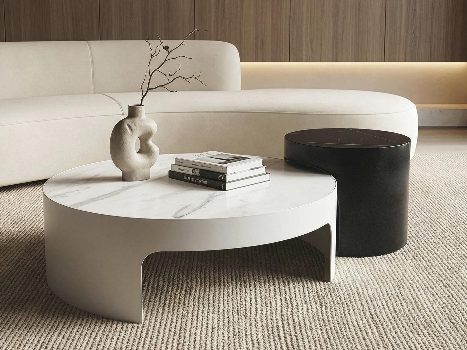 Compleo Couchtisch Set, RUND Kaffeetisch, minimalistisches Design, VELS (Marmor optik), Made in EU, Modern Wohnzimmer