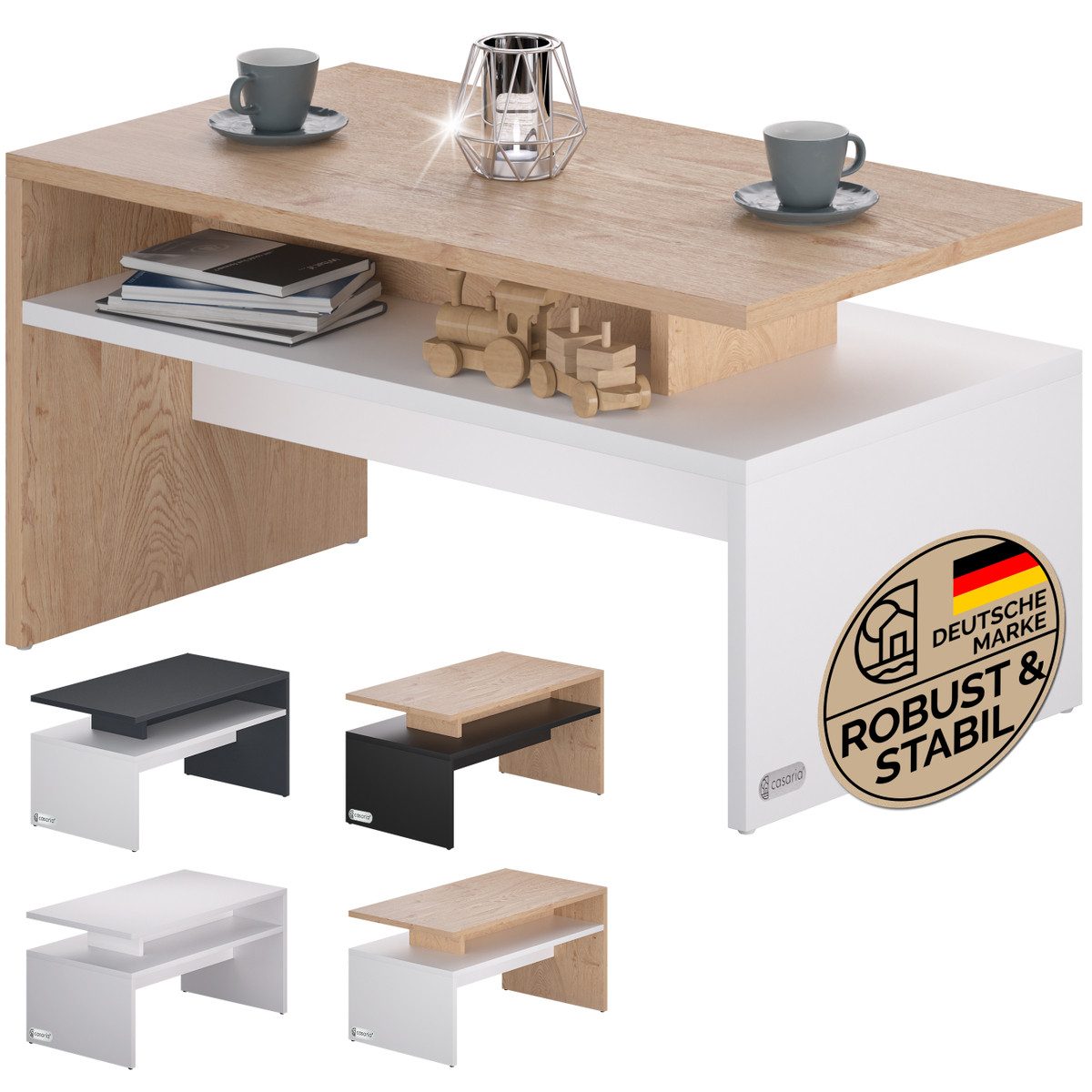 Casaria Couchtisch Sacramento, Holz Weiß Eiche mit Stauraum 95x55x50cm 2 Ab günstig online kaufen